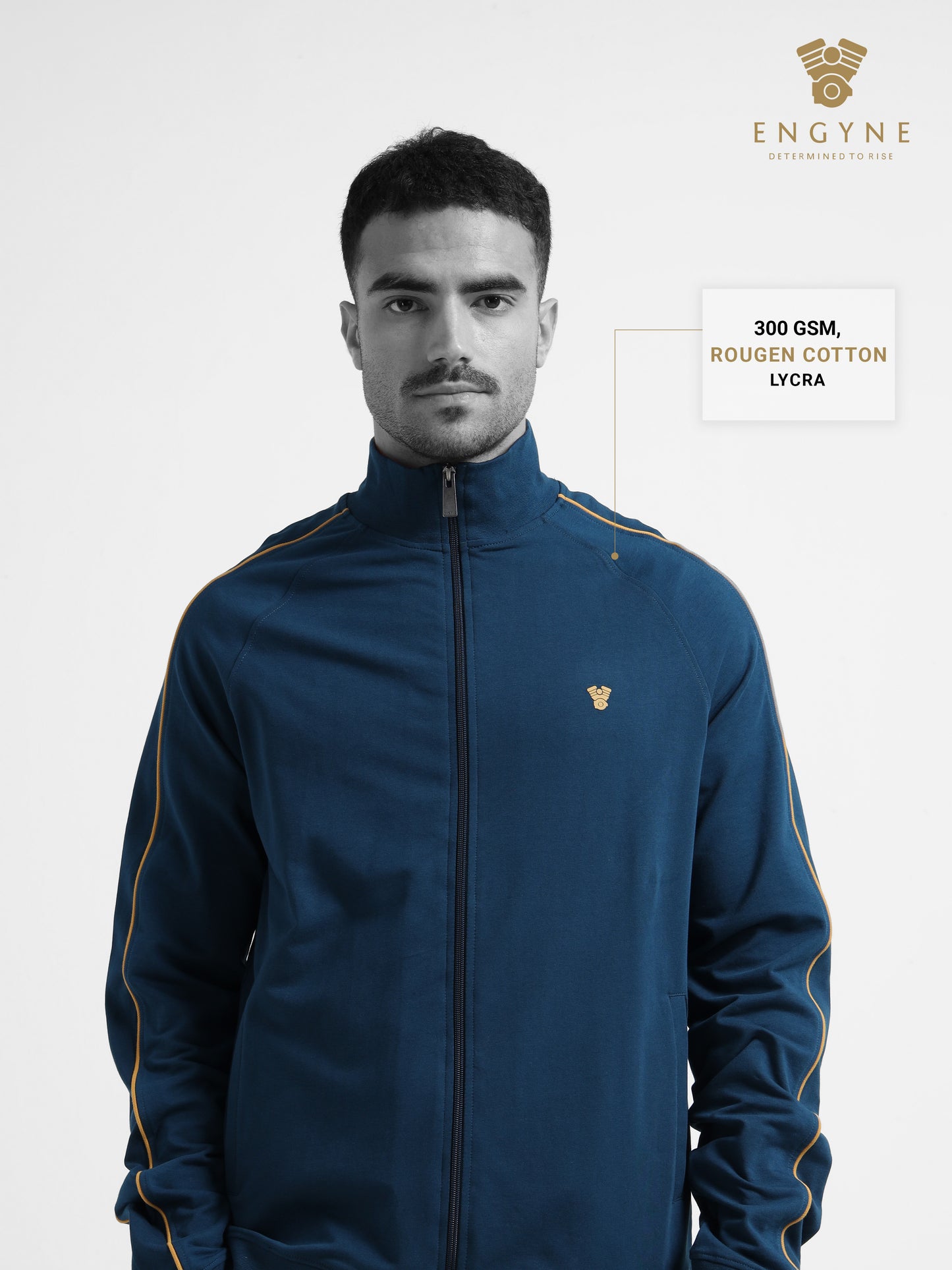 High Neck Contrast Corded Piping Teal Zipper Sweatshirt