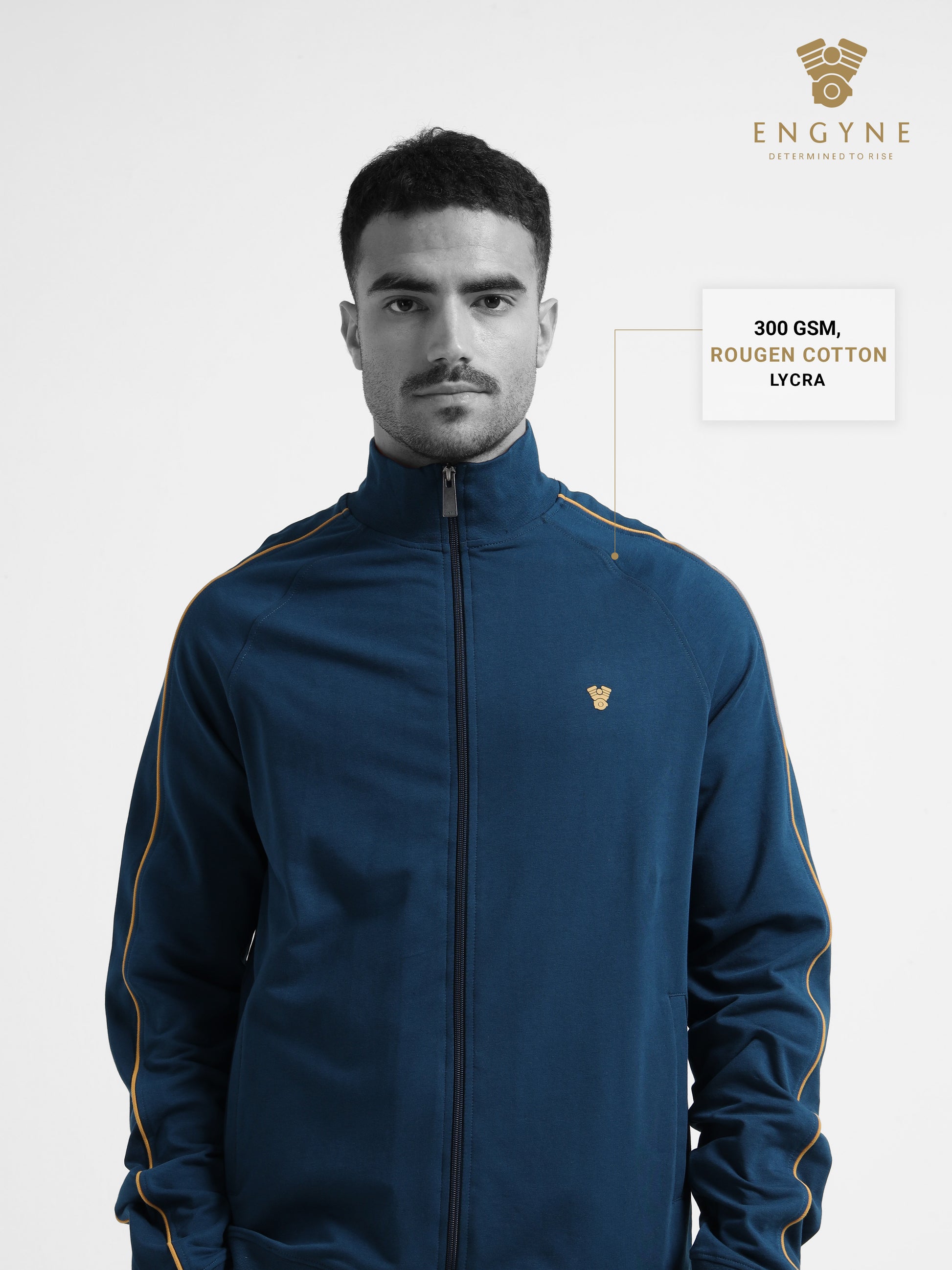 High Neck Contrast Corded Piping Teal Zipper Sweatshirt