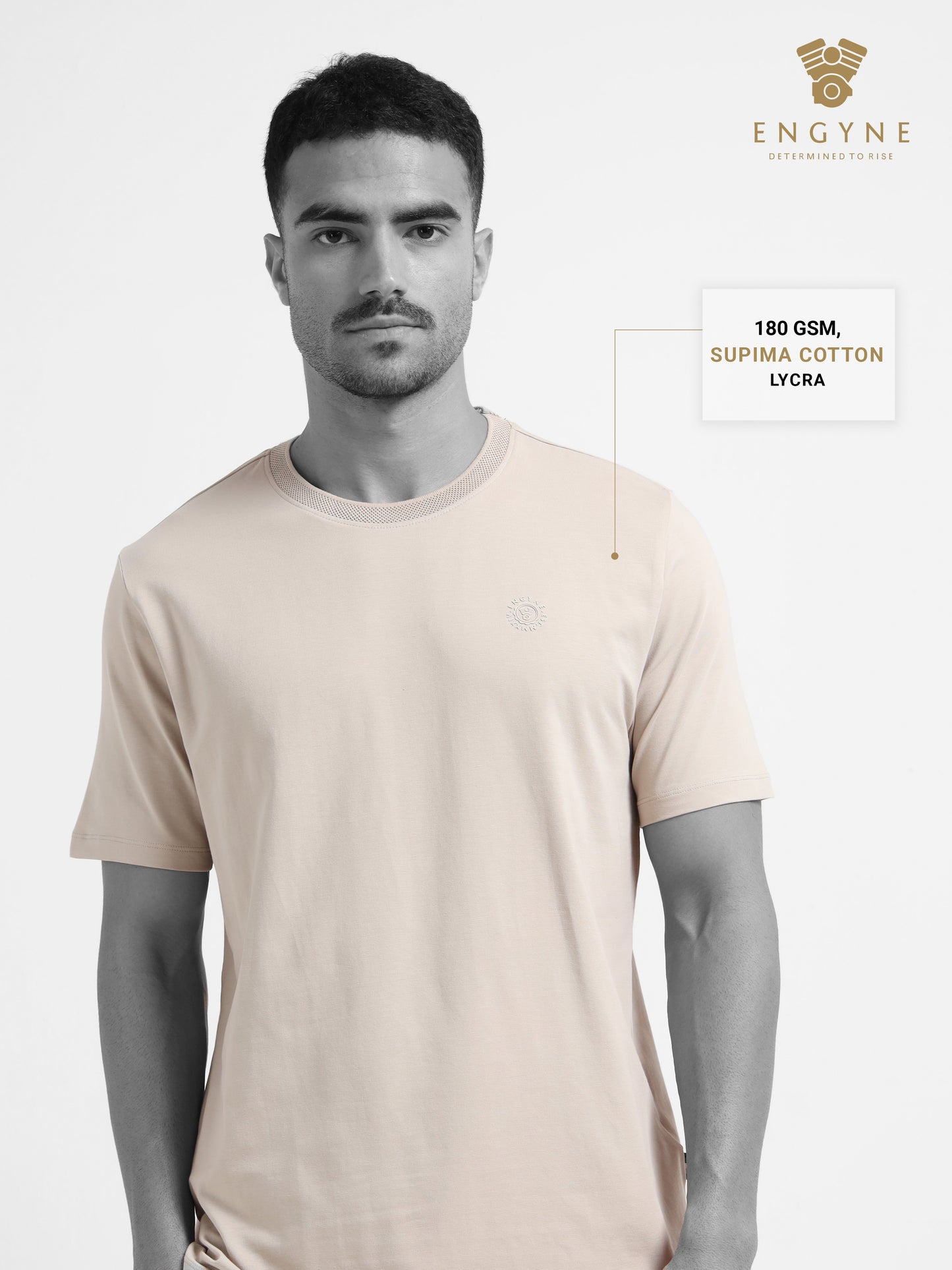 Textured Neck Rib Sand Regular Fit T Shirt