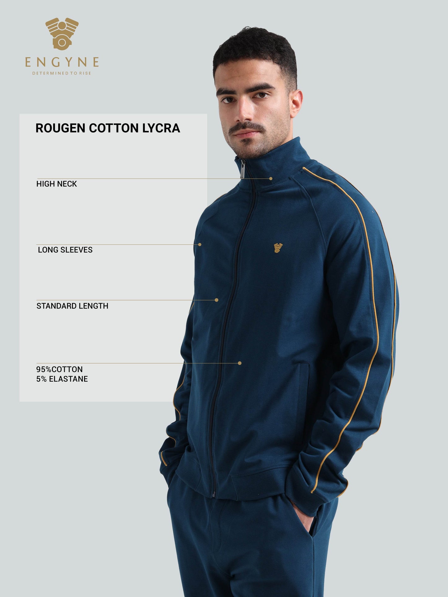 High Neck Contrast Corded Piping Teal Zipper Sweatshirt