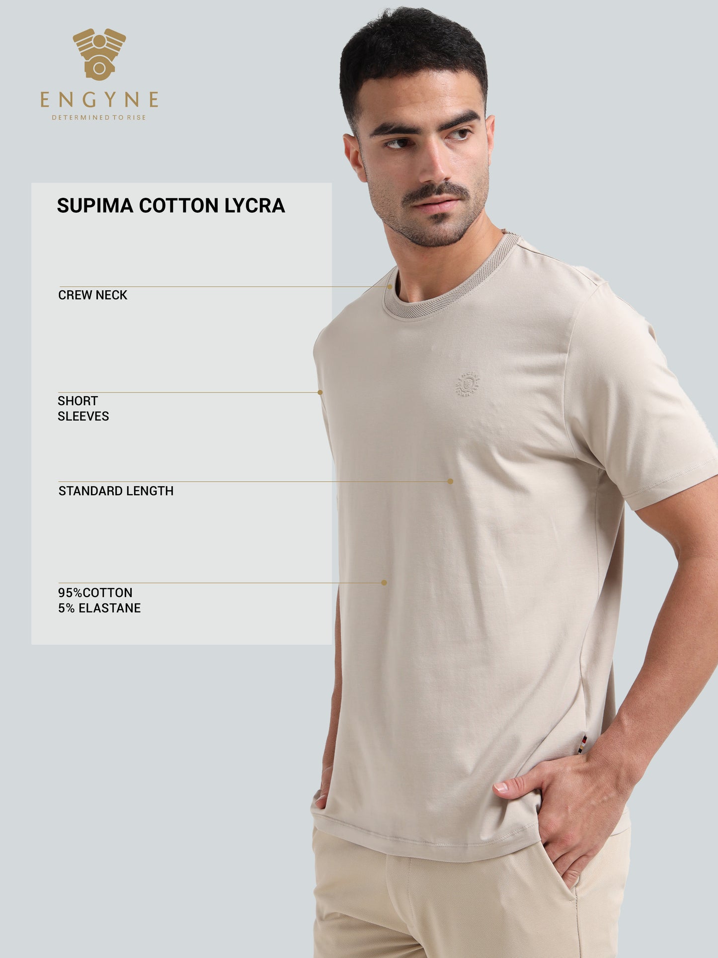 Textured Neck Rib Sand Regular Fit T Shirt