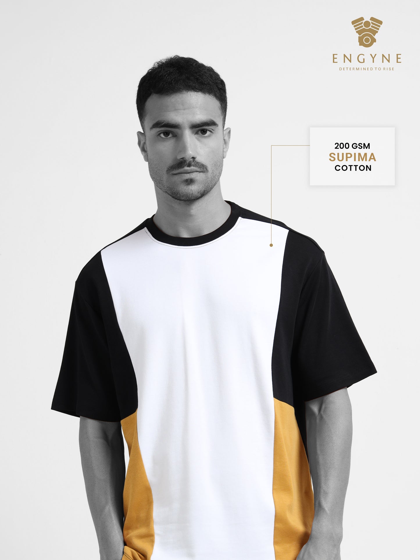 Engyne Oversize Cut & Sew T-Shirt in Supima Cotton Emblem Edition White