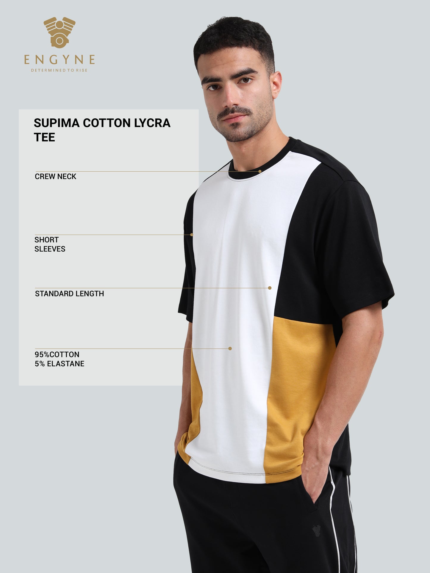 Engyne Oversize Cut & Sew T-Shirt in Supima Cotton Emblem Edition White