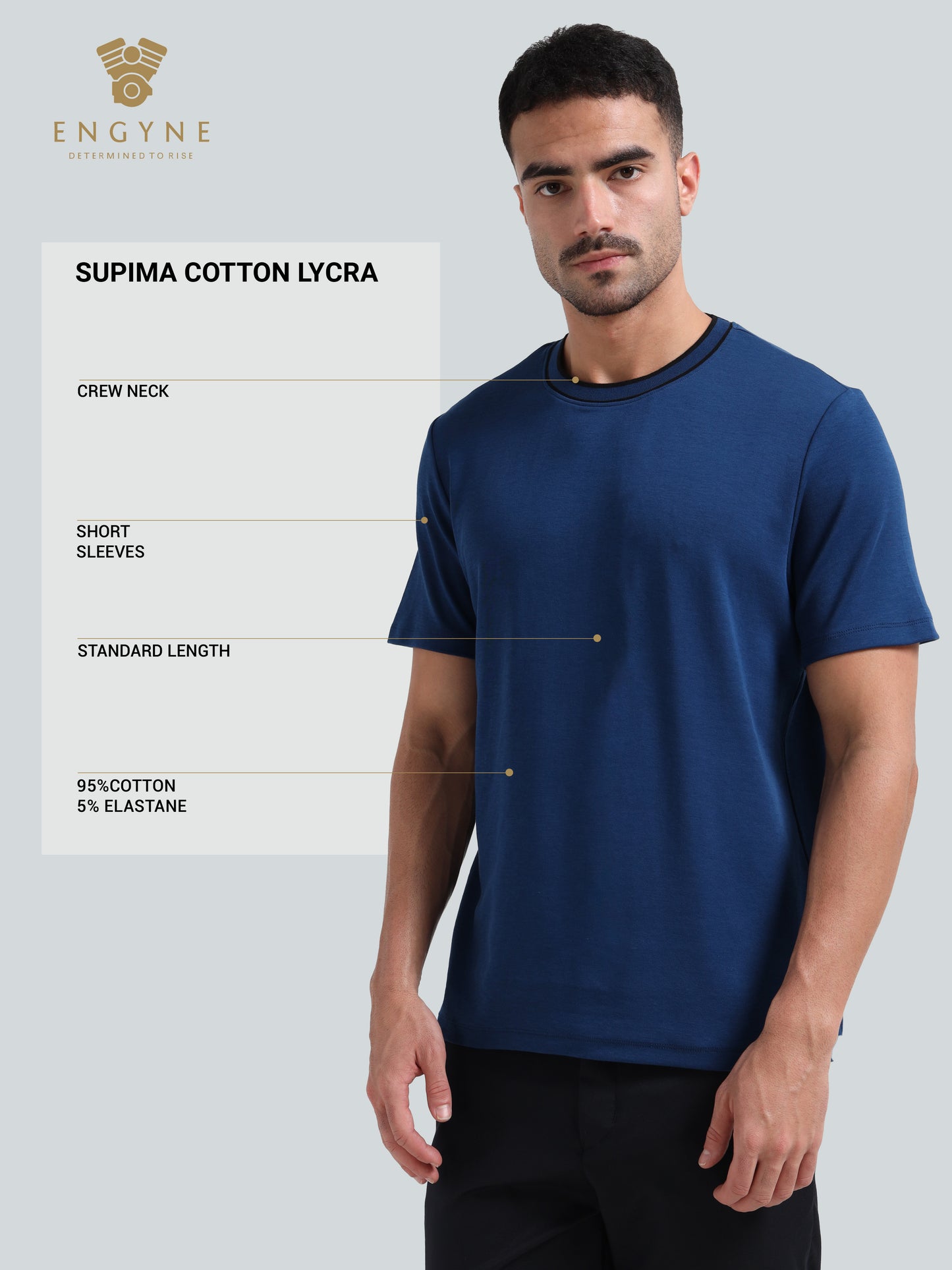 Regular-fit Engyne T-shirt in Supima Cotton Lycra Interlock with Flat-Knit Neck Rib and HD Branding Dark Blue