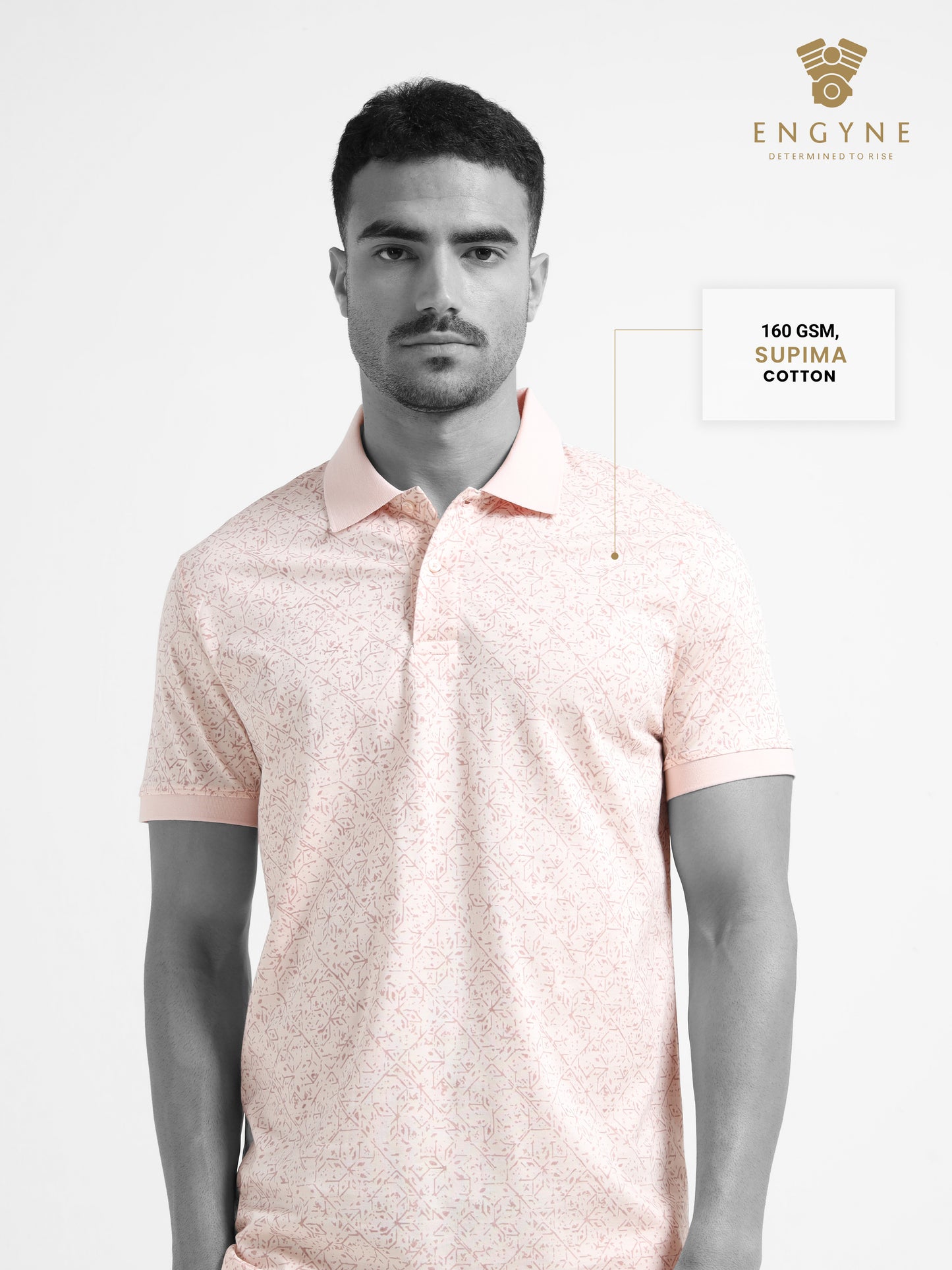  Light Pink Rotary Pigment Printed Men Polo Jersey