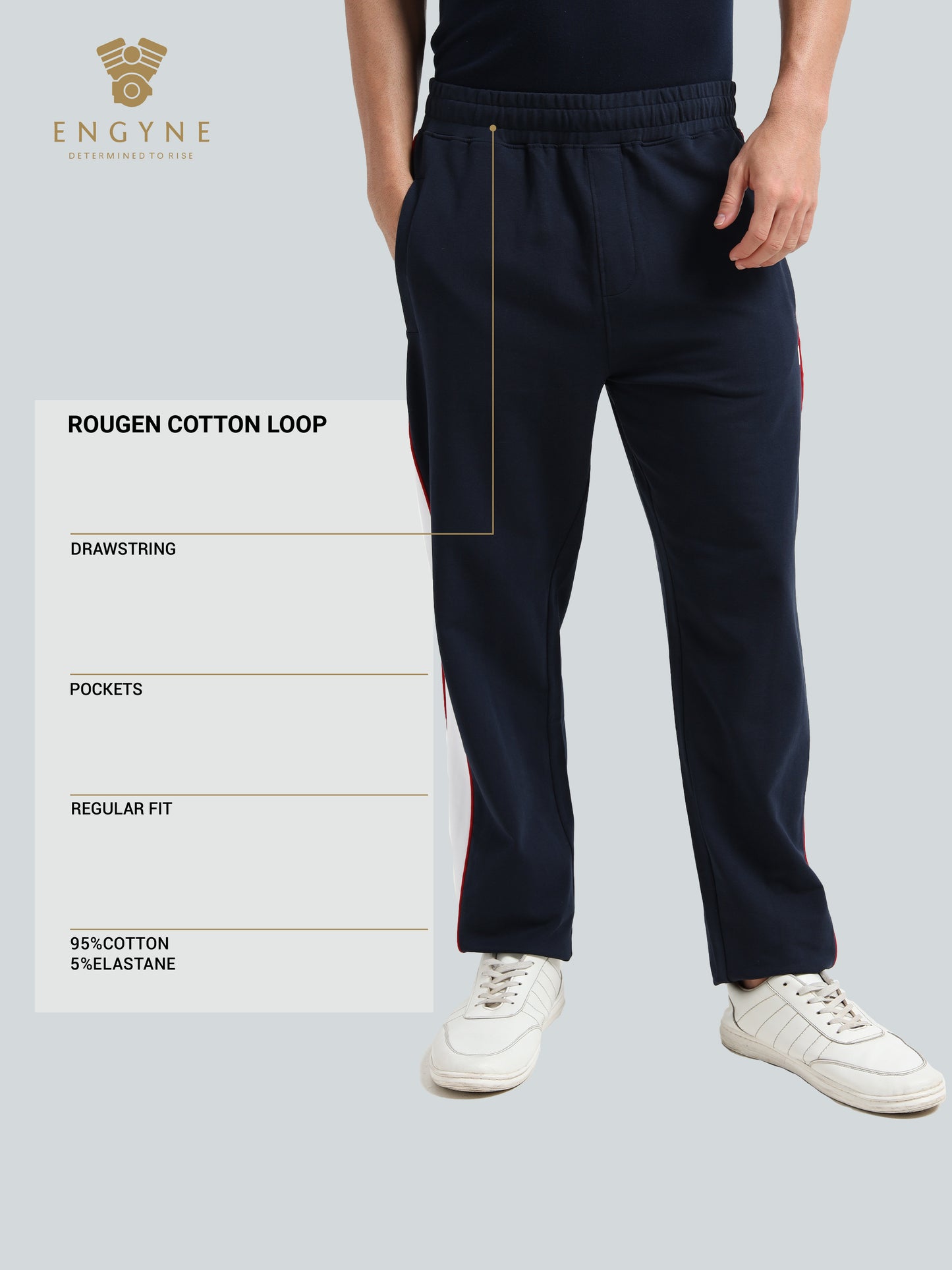 Engyne Contrast Cut & Sew Track Pant – Rougen Cotton Loop Knit Navy