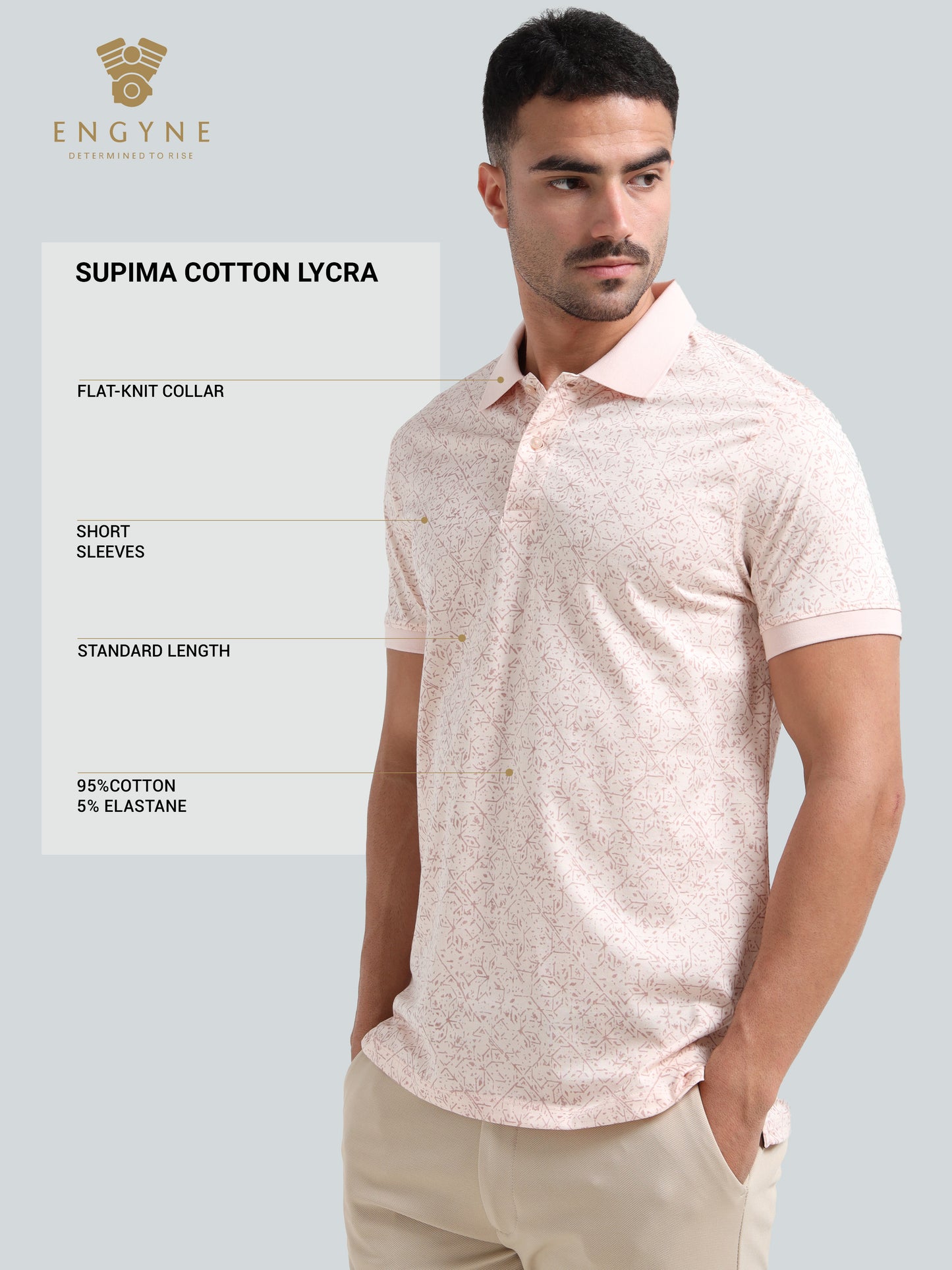  Light Pink Rotary Pigment Printed Men Polo Jersey