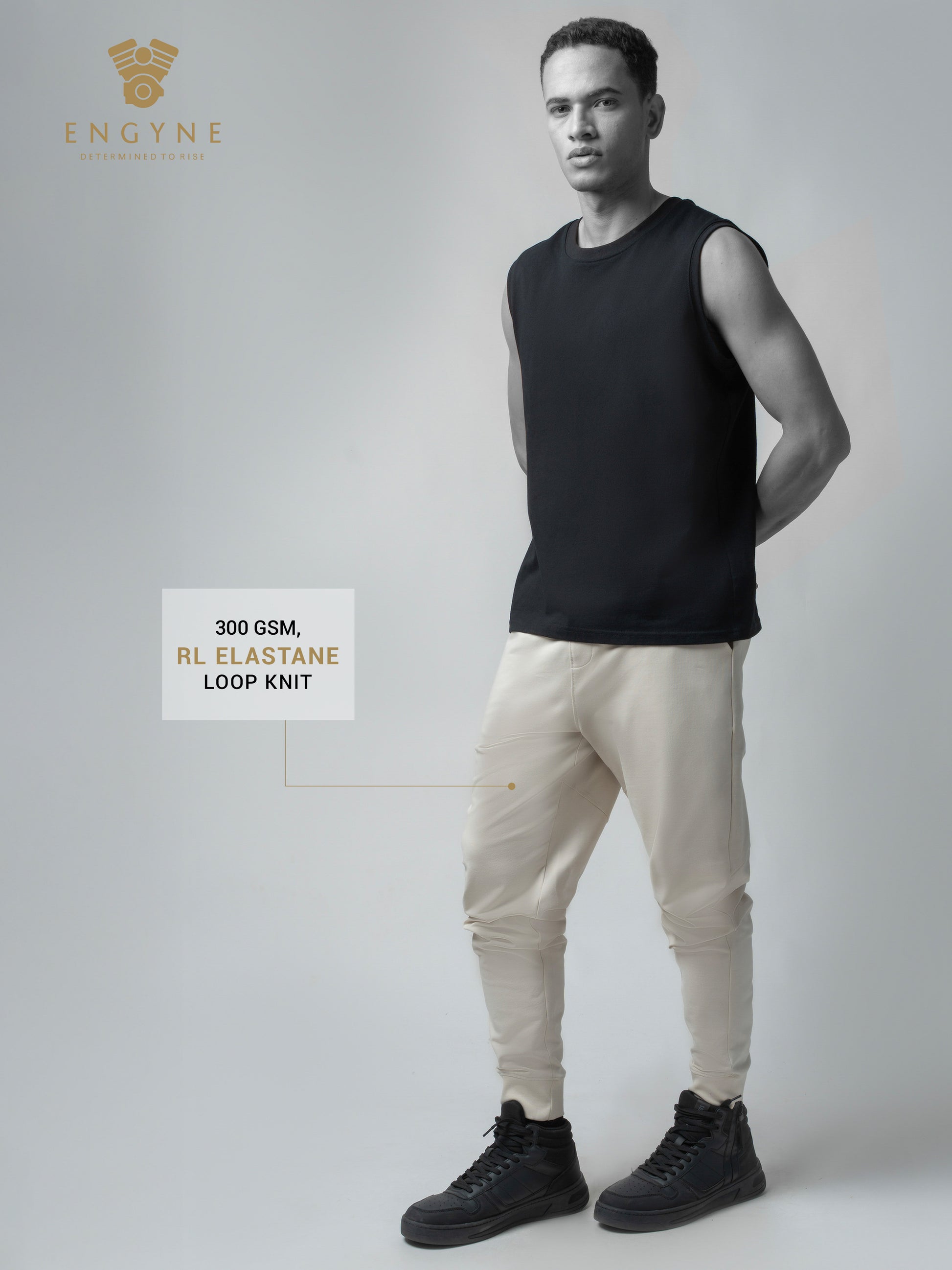 Loop Knit Back Cut-And-Sew Beige Joggers For Men