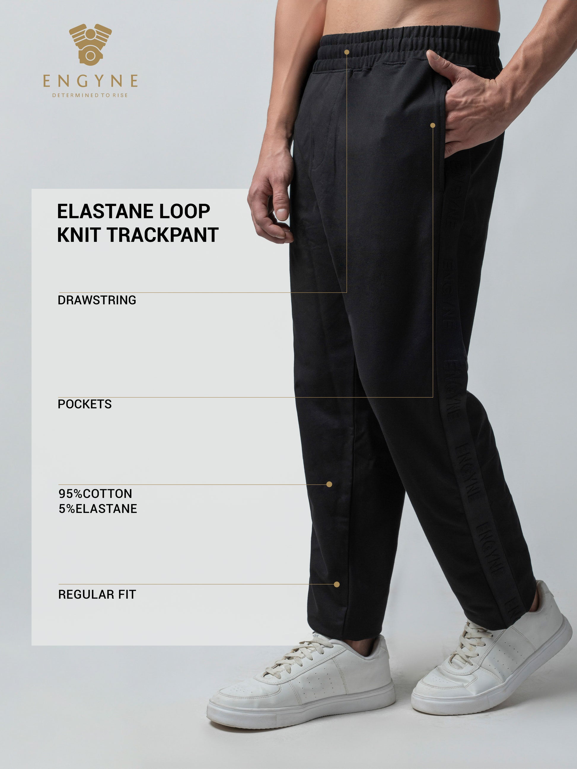 Rougen Cotton Black Tracksuit Pants With Woven Side Tape
