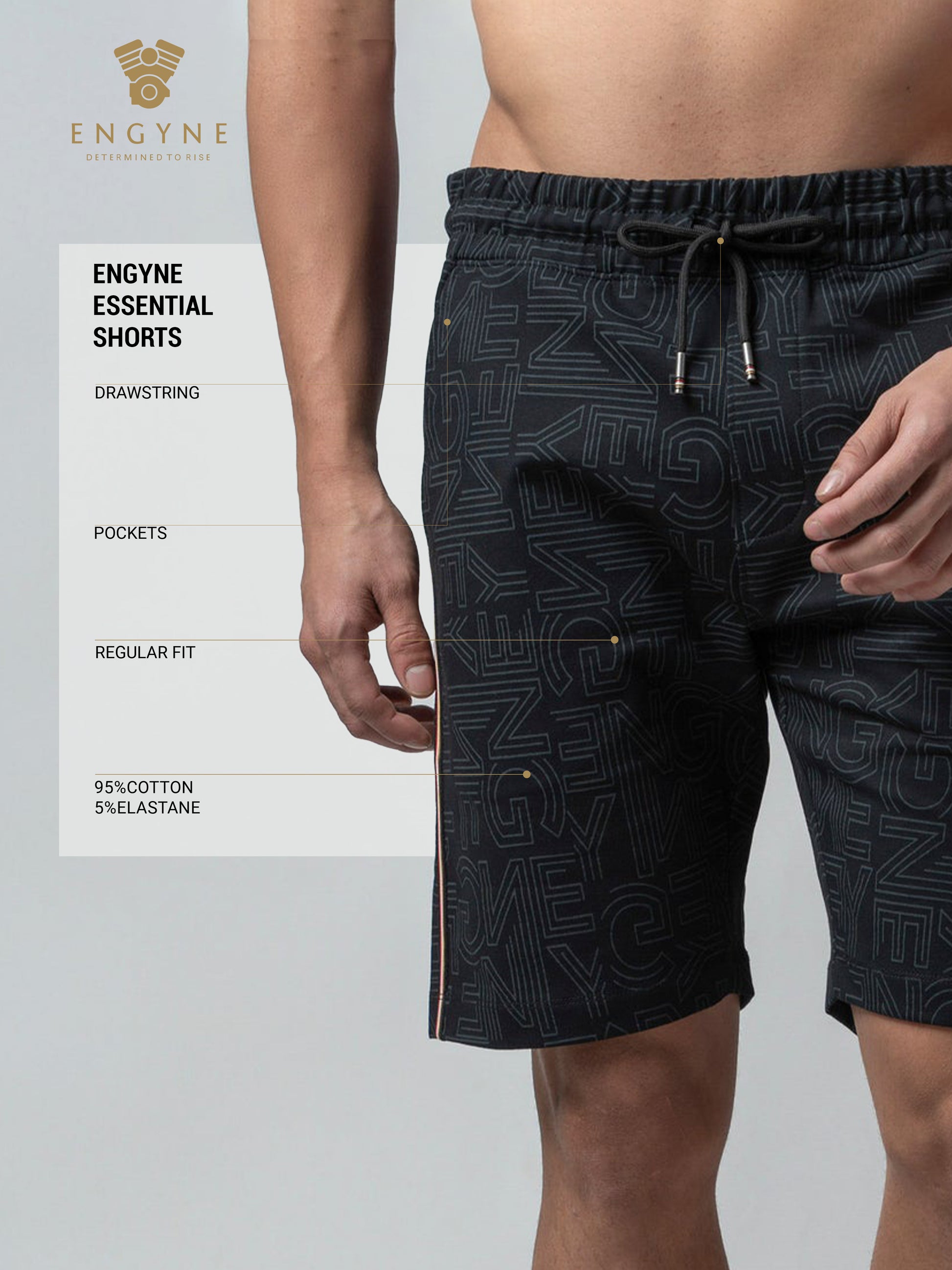 Black All-Over Discharge Mens Printed Shorts