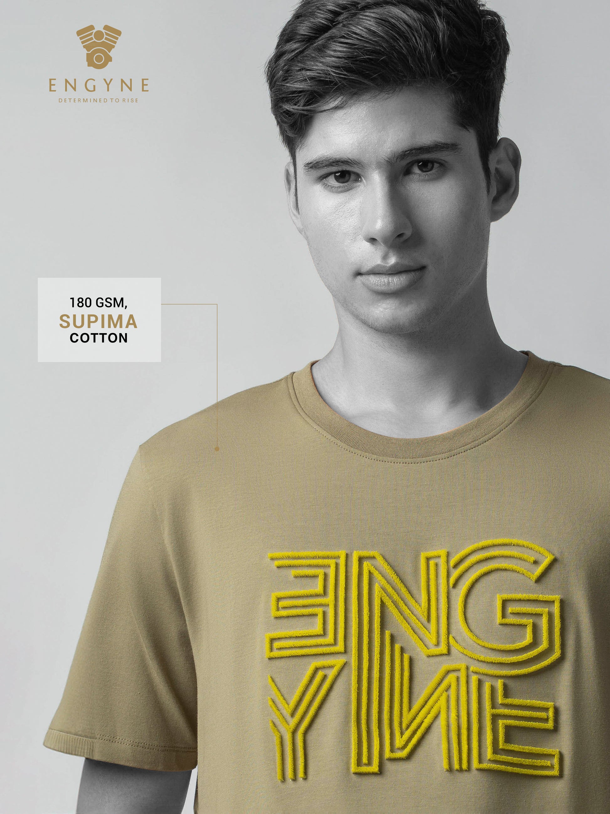 Supima Cotton Lycra Tuft Embroidery Light Olive T Shirt