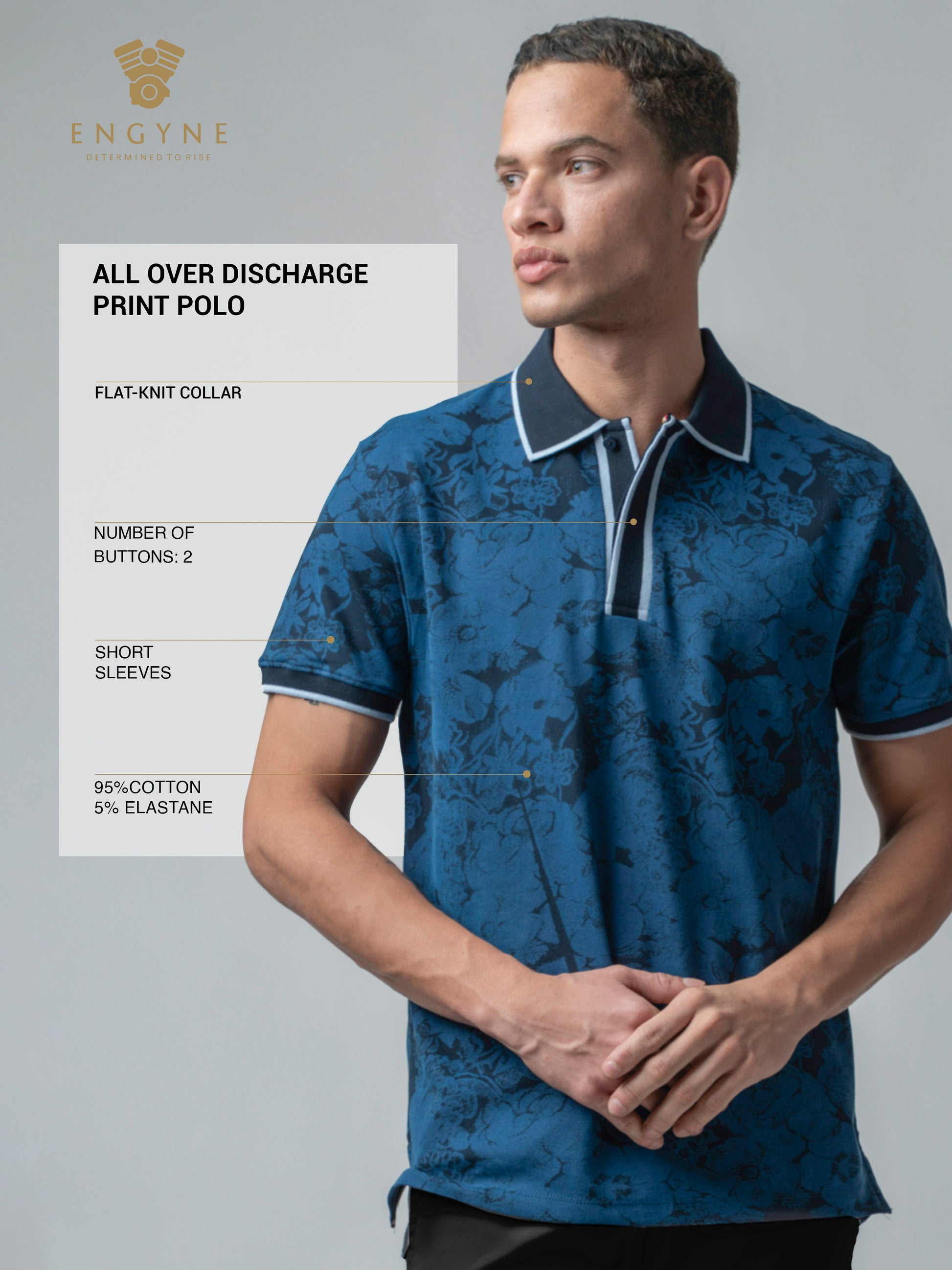 Supima Cotton Print & Contrast Tipping Navy Polo Shirt for Men