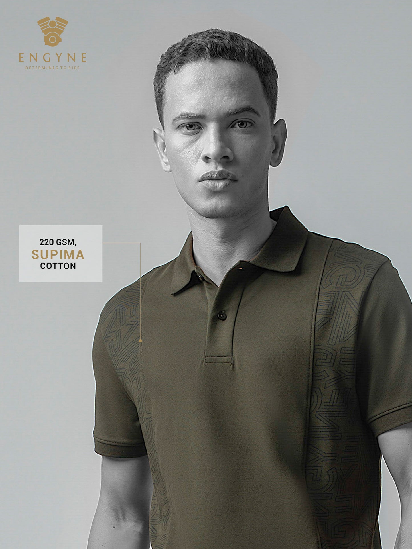 Supima Cotton Panel Print and Cut-and-Sew Olive Polo for Men