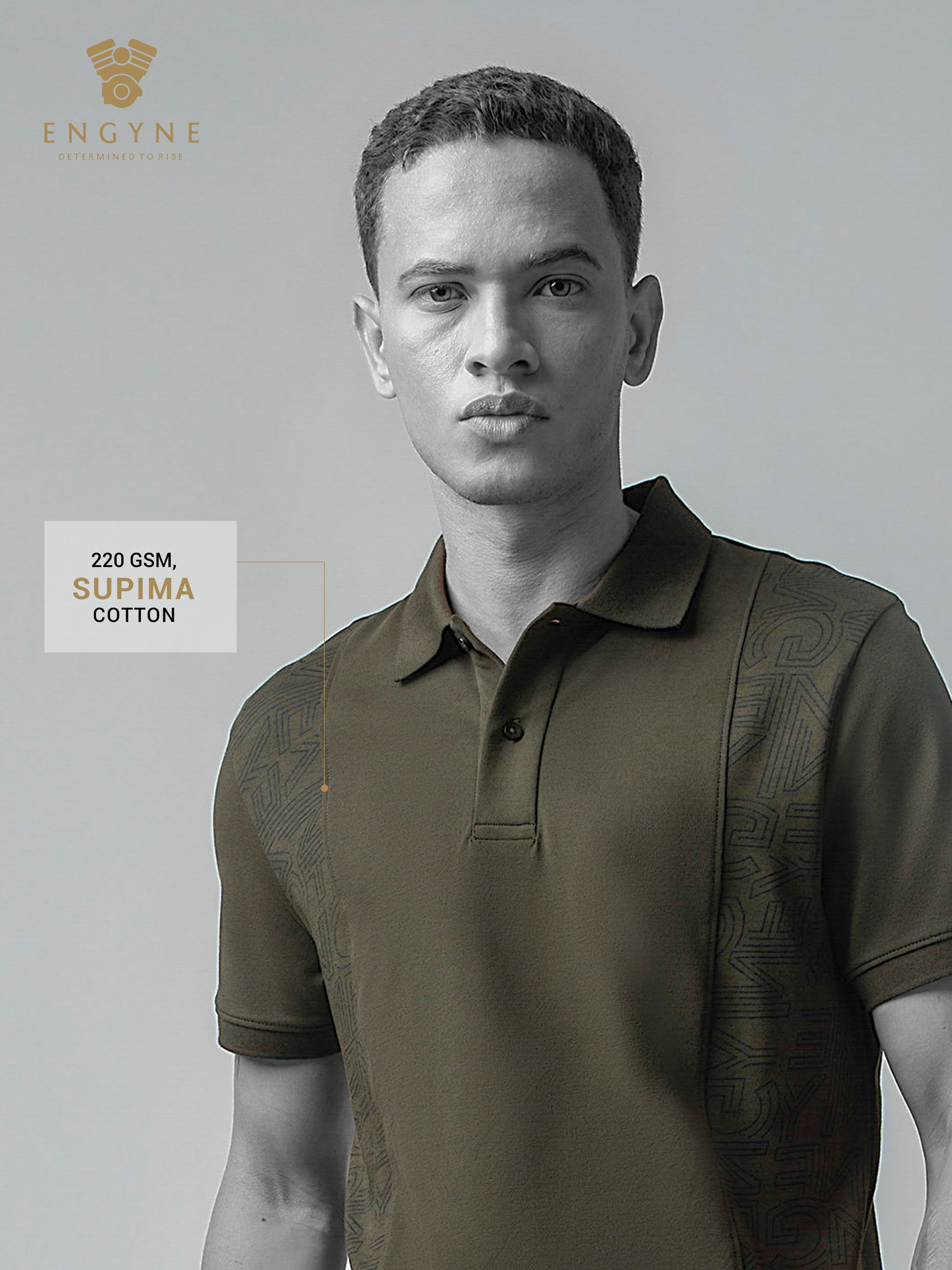 Supima Cotton Panel Print and Cut-and-Sew Olive Polo for Men