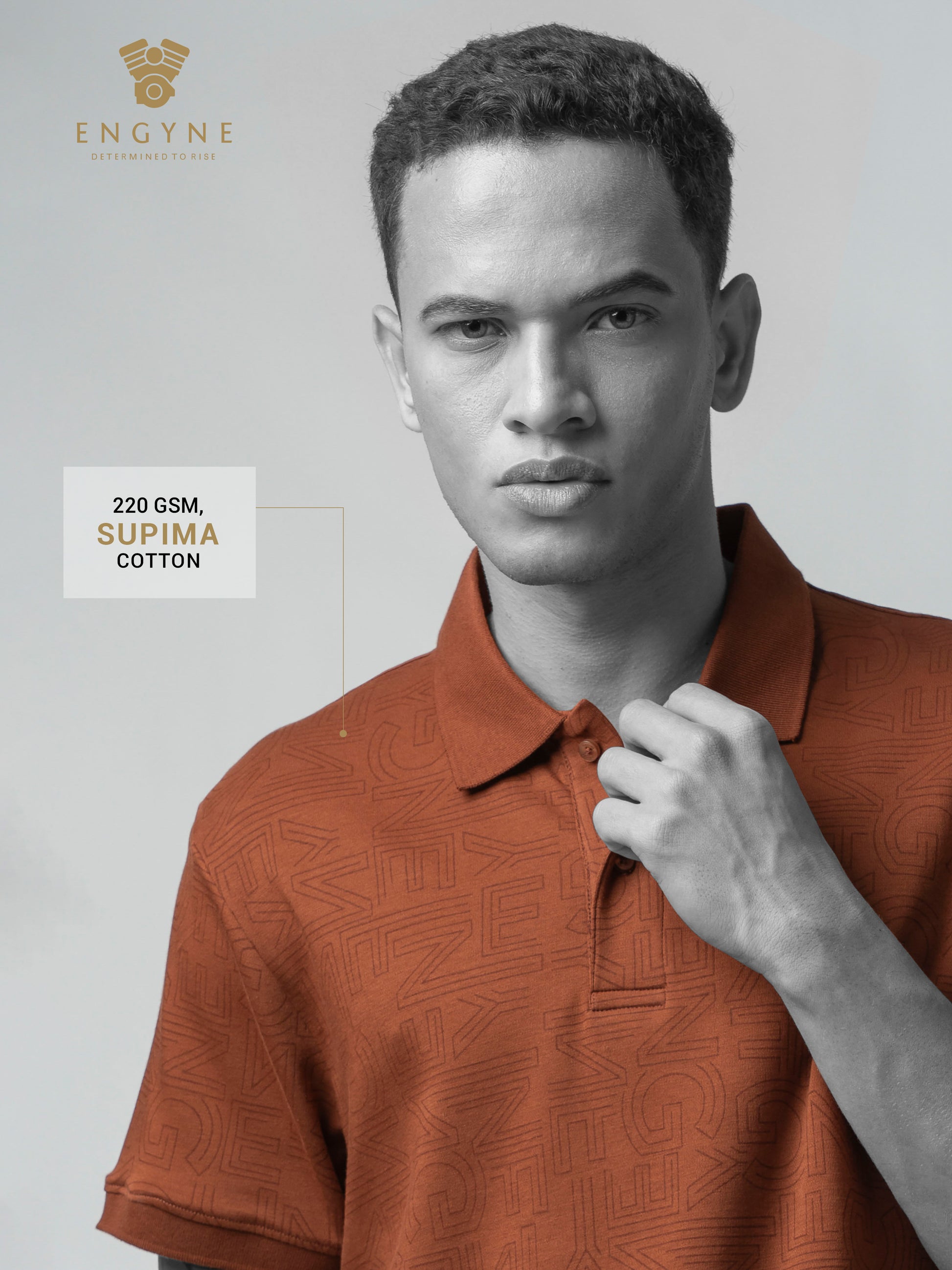 Supima Cotton All-Over Print and DTM Collar Brown Polo for Men