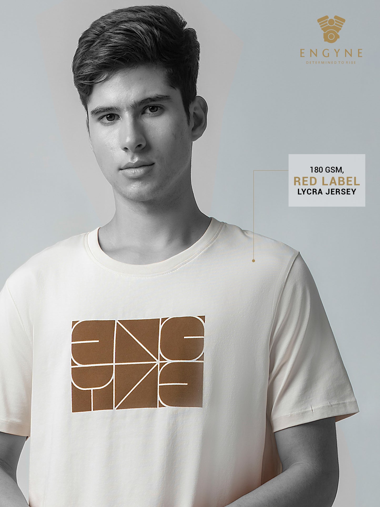 Rougen Cotton Lycra with Sticker Flock Print Beige T-shirt