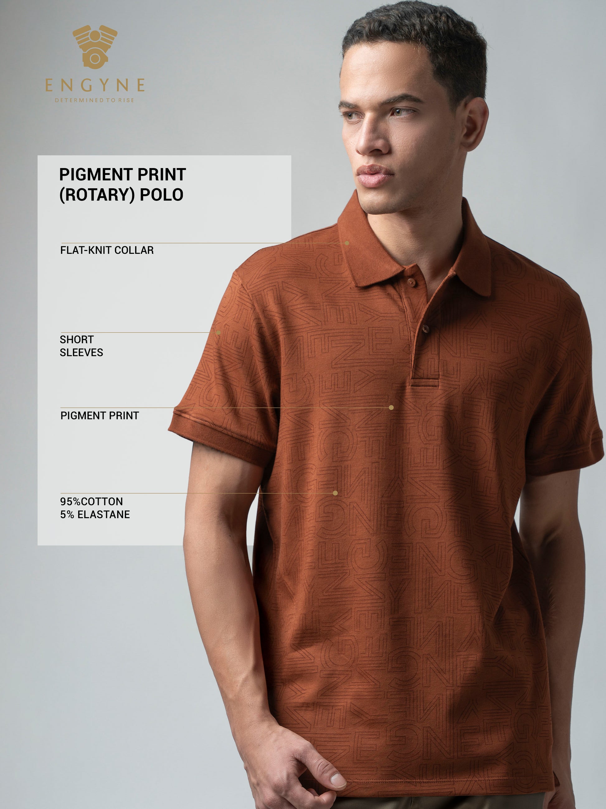 Supima Cotton All-Over Print and DTM Collar Brown Polo for Men