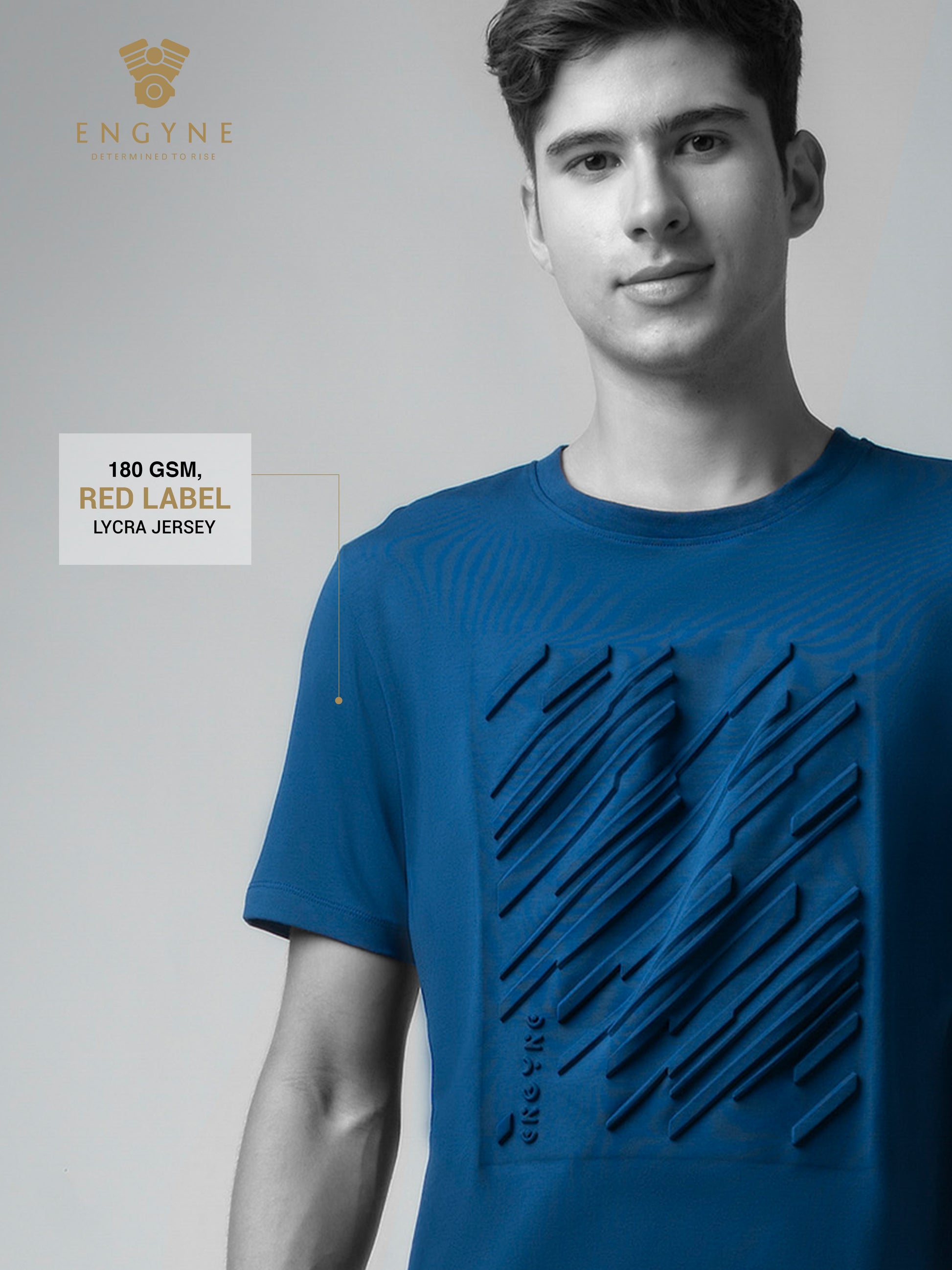 Rougen Cotton Lycra Embossed Dark Blue T Shirt For Men