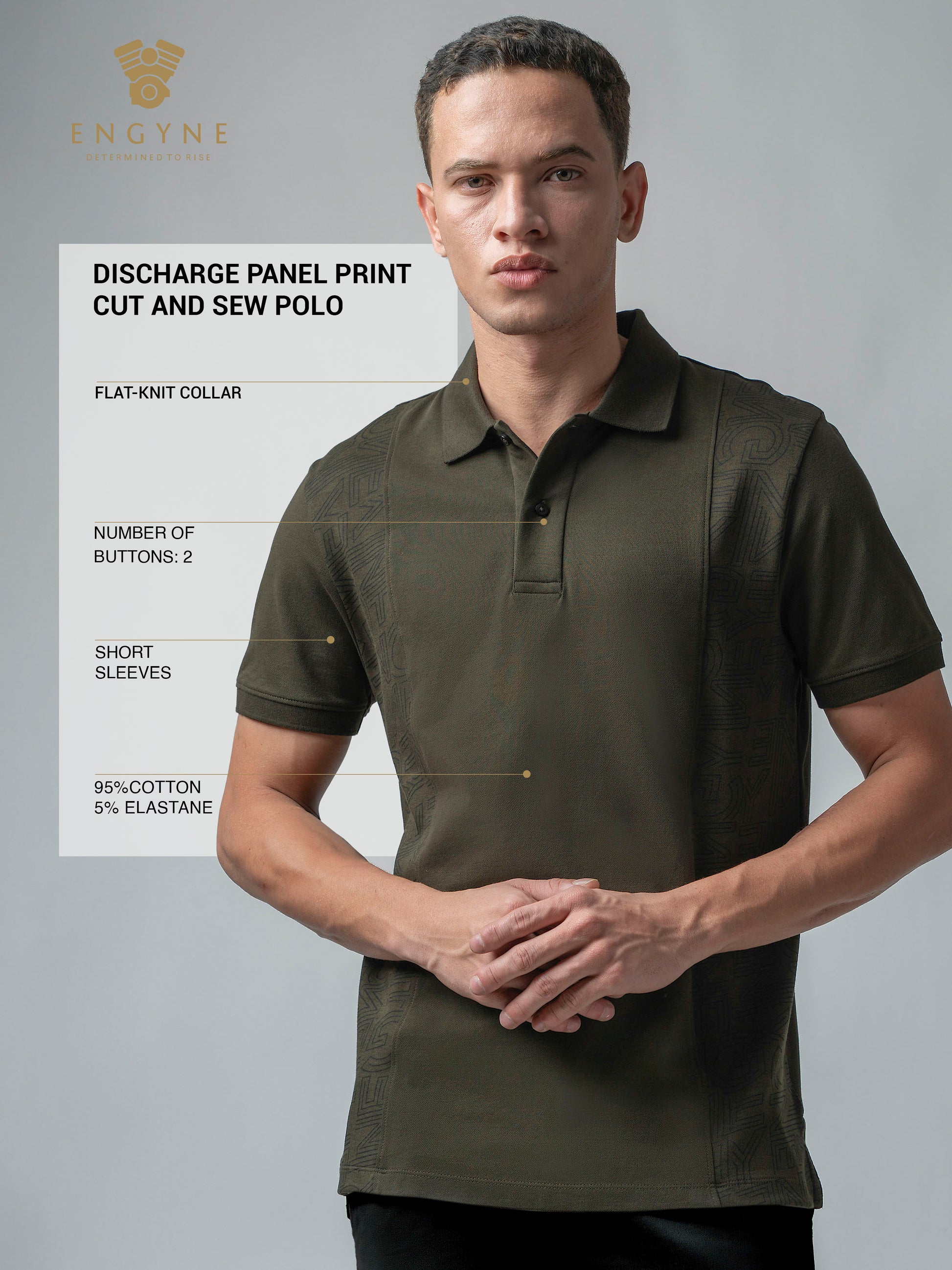 Supima Cotton Panel Print and Cut-and-Sew Olive Polo for Men