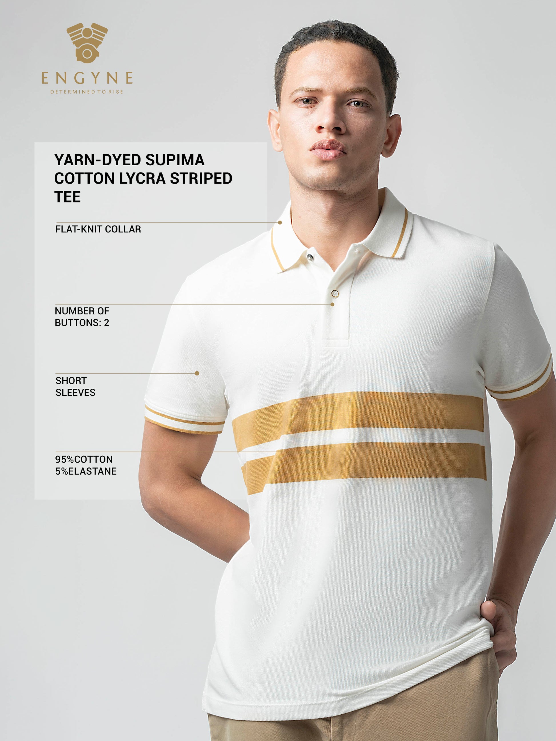  Supima Cotton Lycra Striped White T Shirt