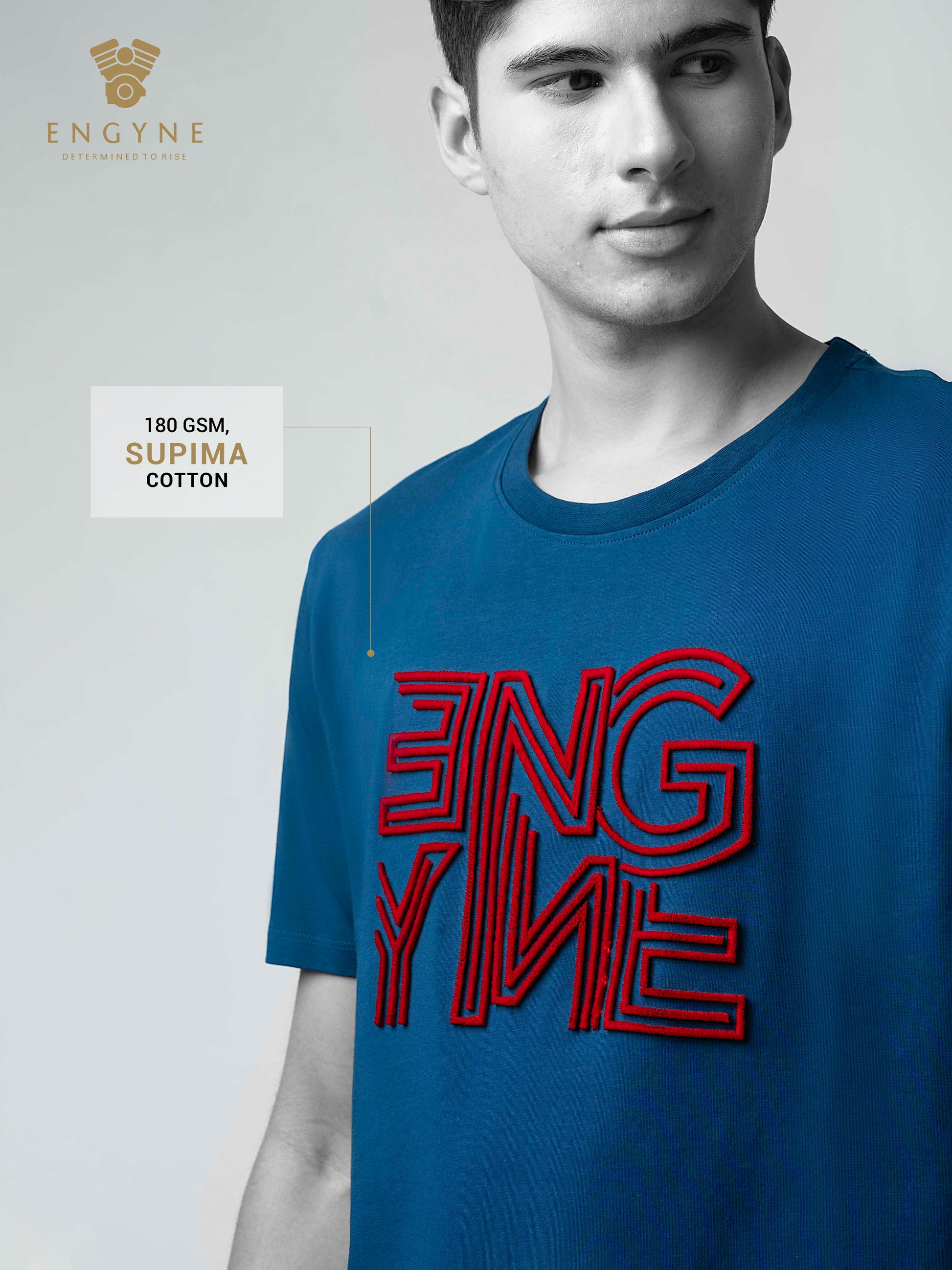 Supima Cotton Lycra Tuft Embroidery Teal T Shirt Mens