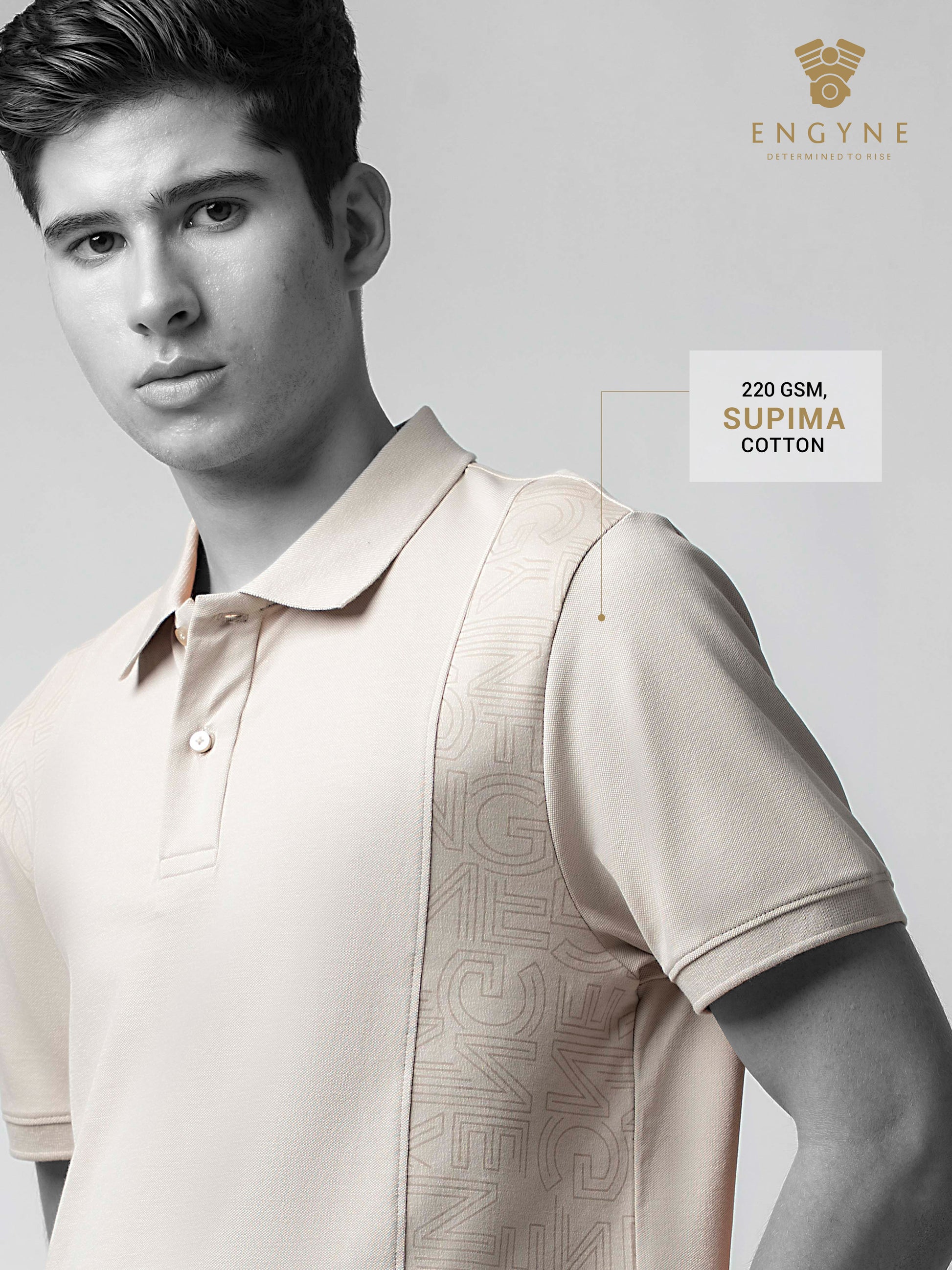 Supima Cotton Panel Print and Cut-and-Sew Sand Polo for Men