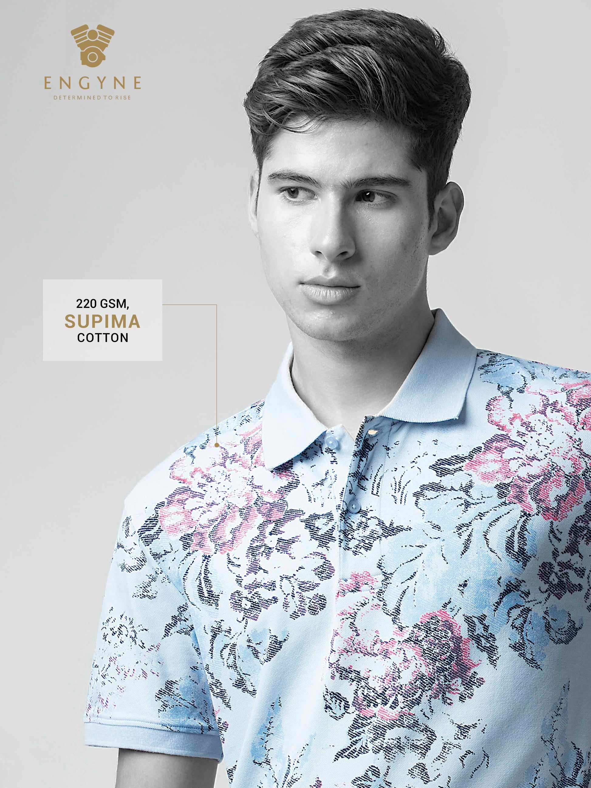 Supima Cotton All-Over Print & DTM Collar Light Blue Polo for Men