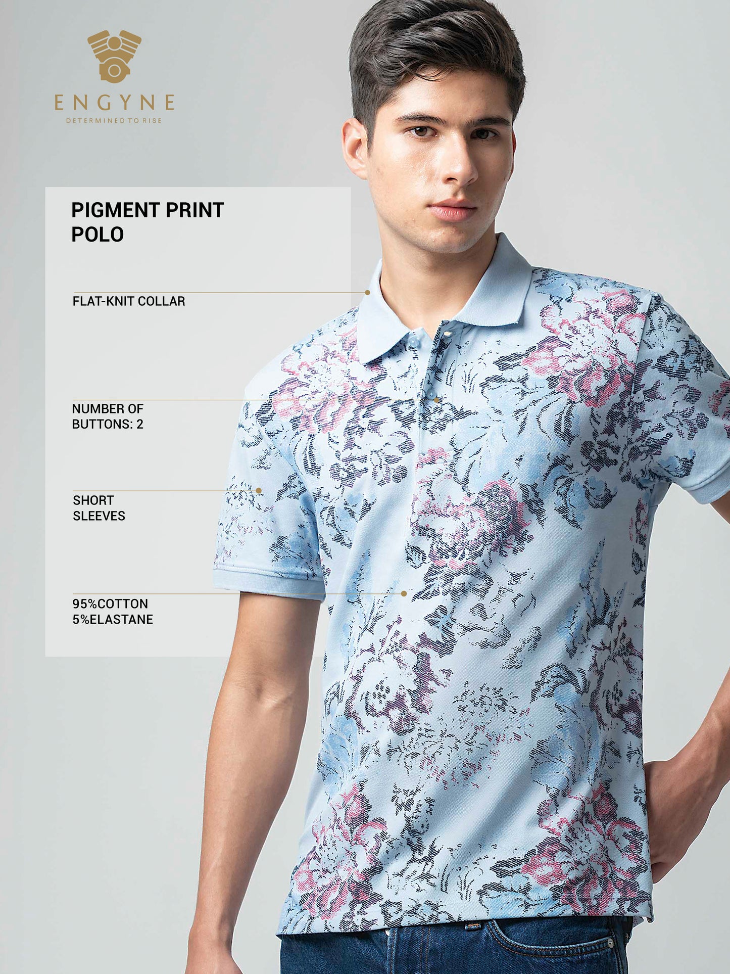 Supima Cotton All-Over Print & DTM Collar Light Blue Polo for Men