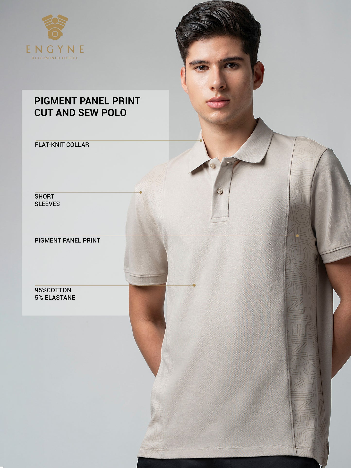 Supima Cotton Panel Print and Cut-and-Sew Sand Polo for Men