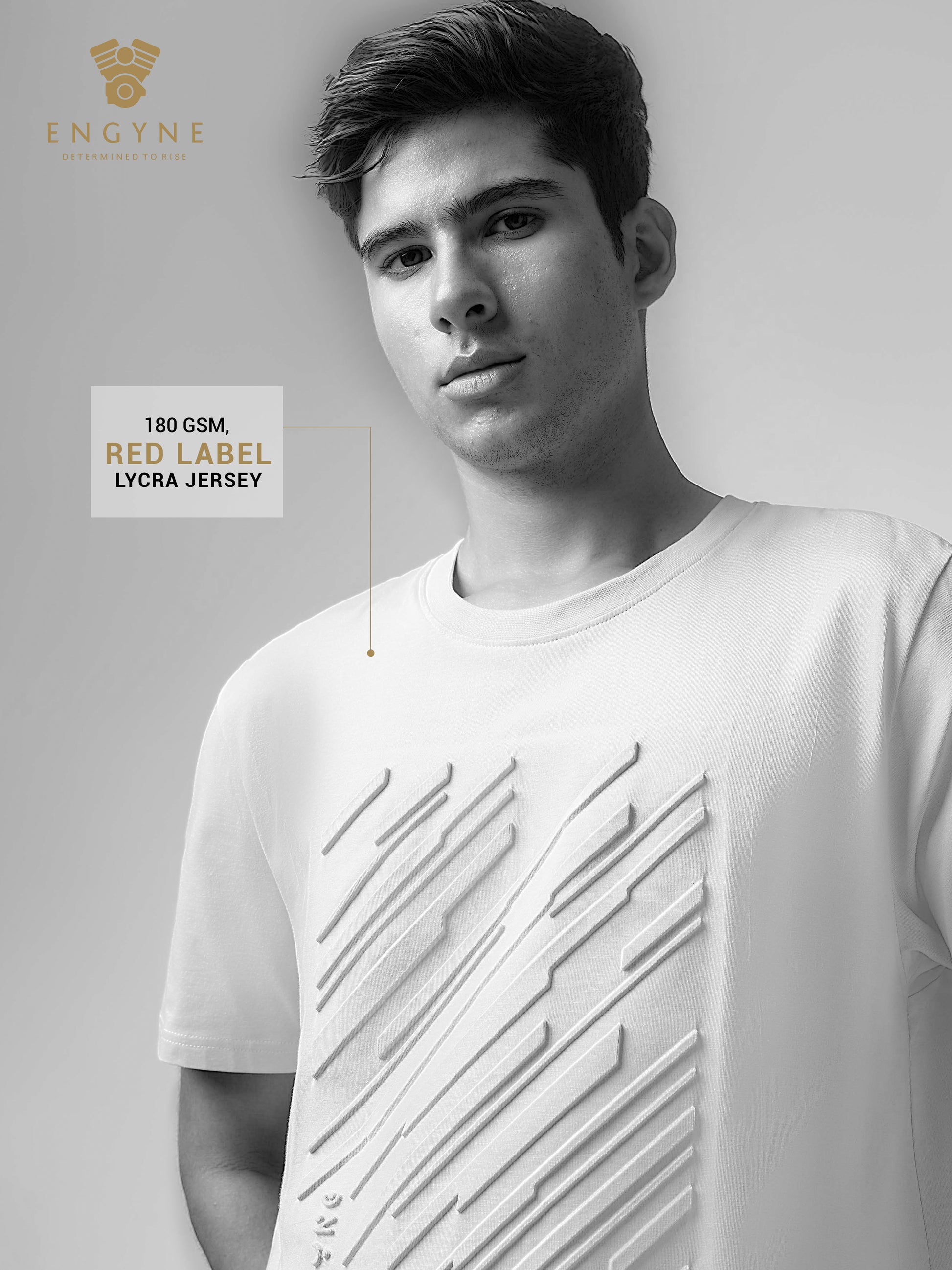 Rougen Cotton Lycra Embossed Mens Sand T Shirt