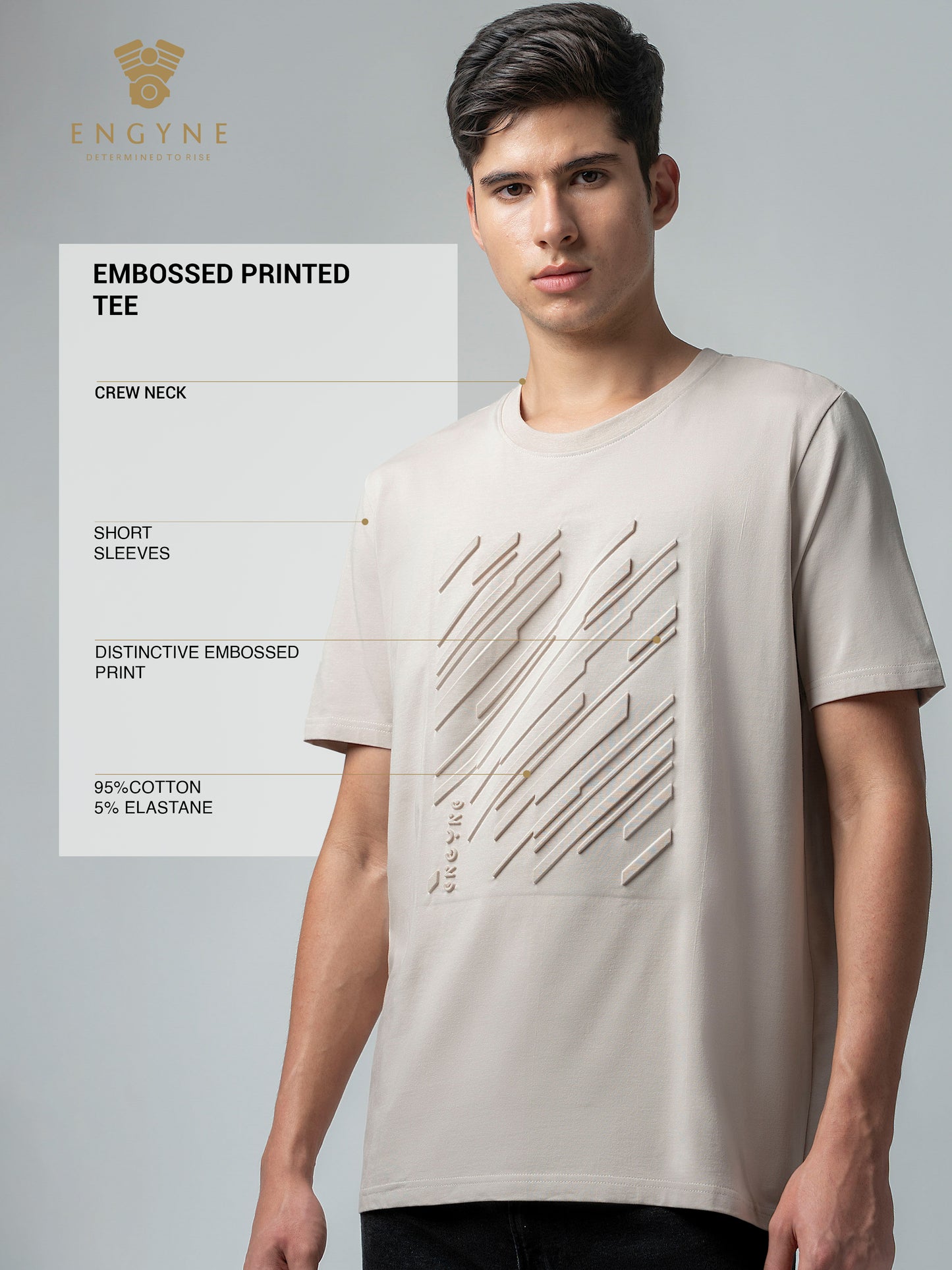 Rougen Cotton Lycra Embossed Mens Sand T Shirt