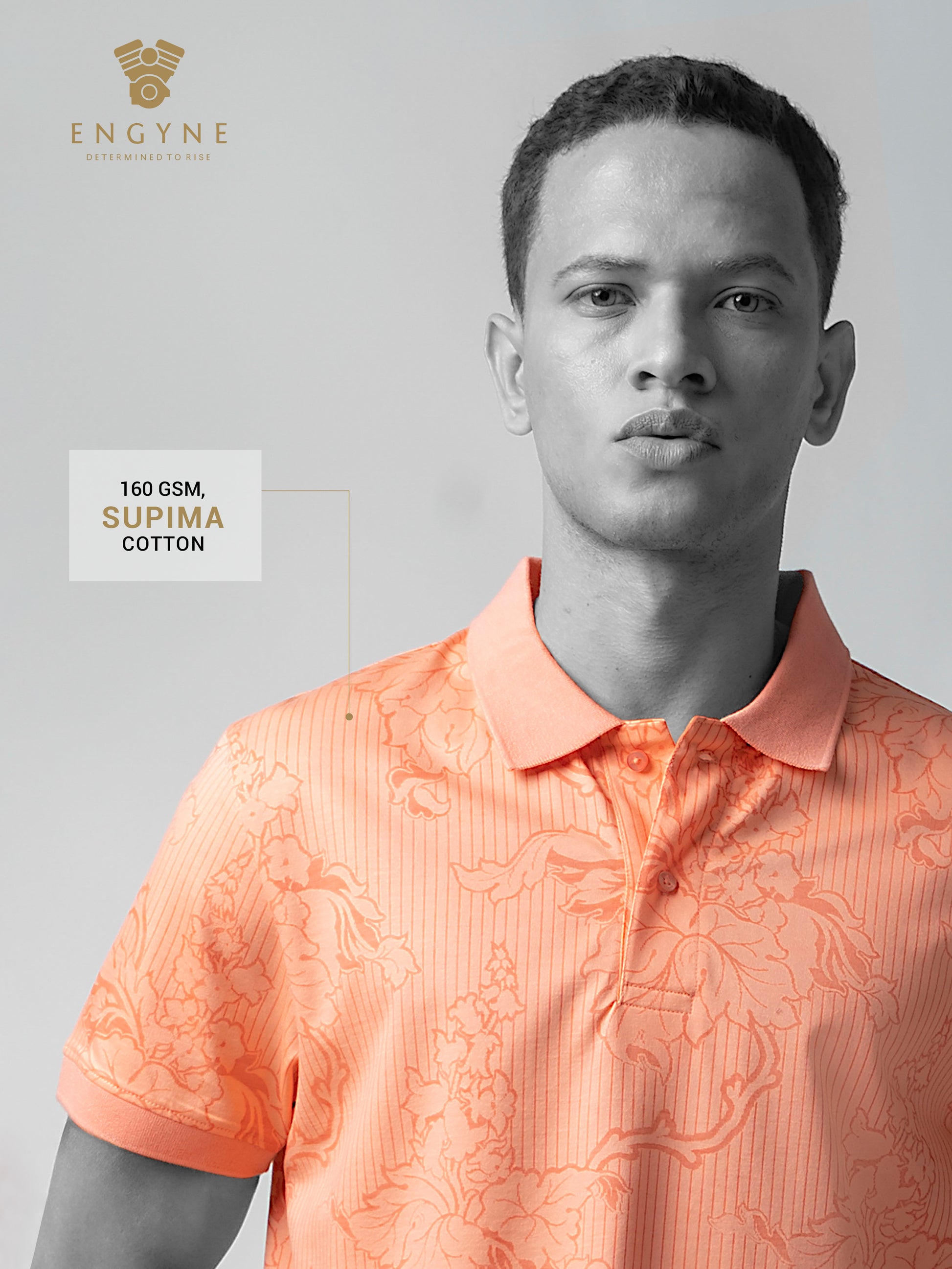 Supima Cotton All-Over Print & Slim Collar Orange Polo for Men