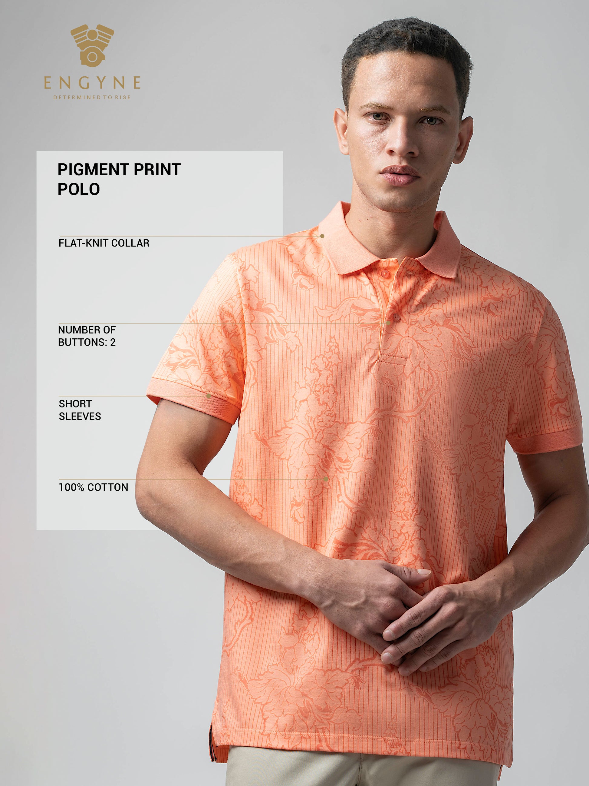 Supima Cotton All-Over Print & Slim Collar Orange Polo for Men