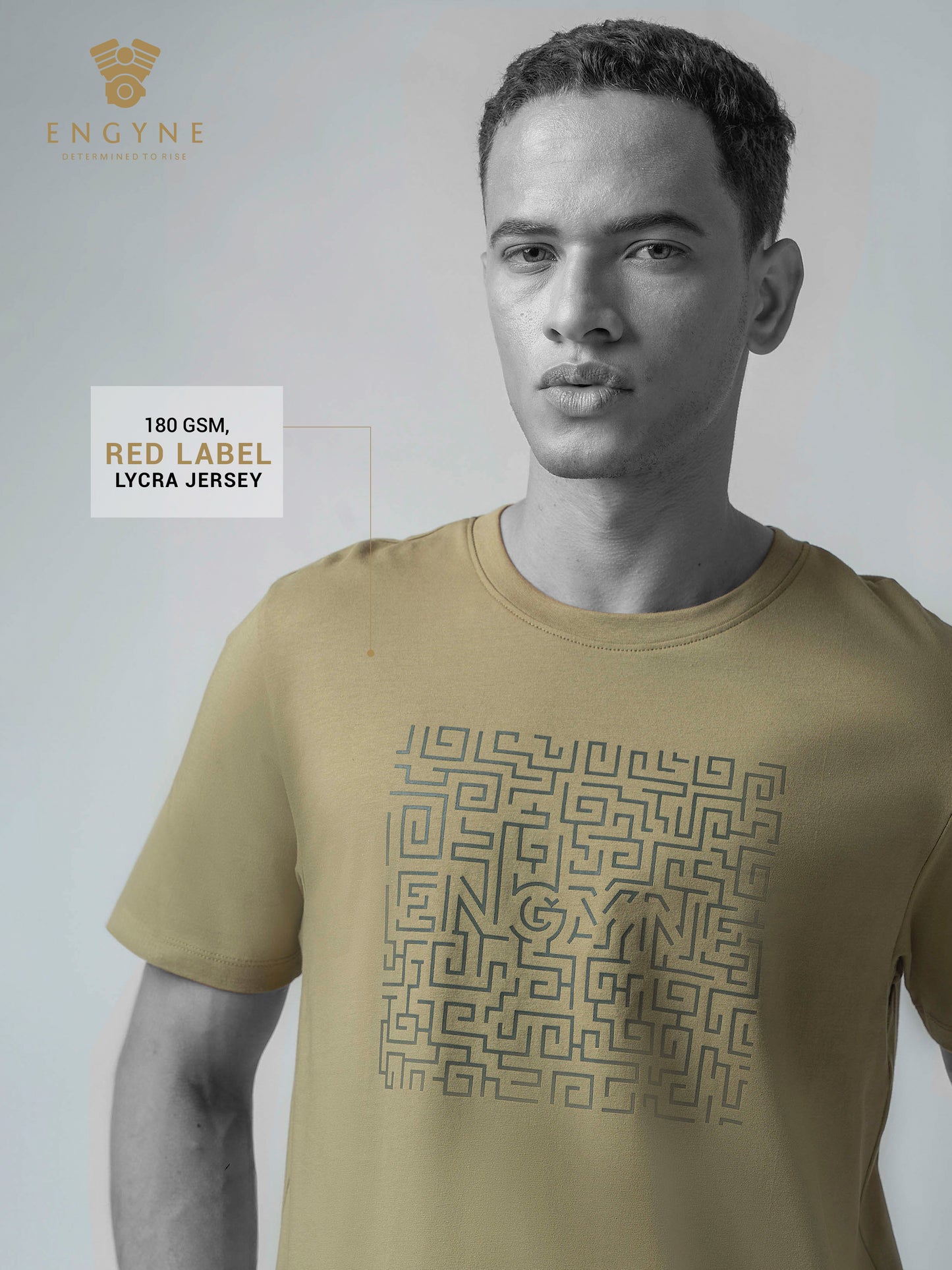 Rougen Cotton Lycra Hd Chest Print Light Olive Tee For Men