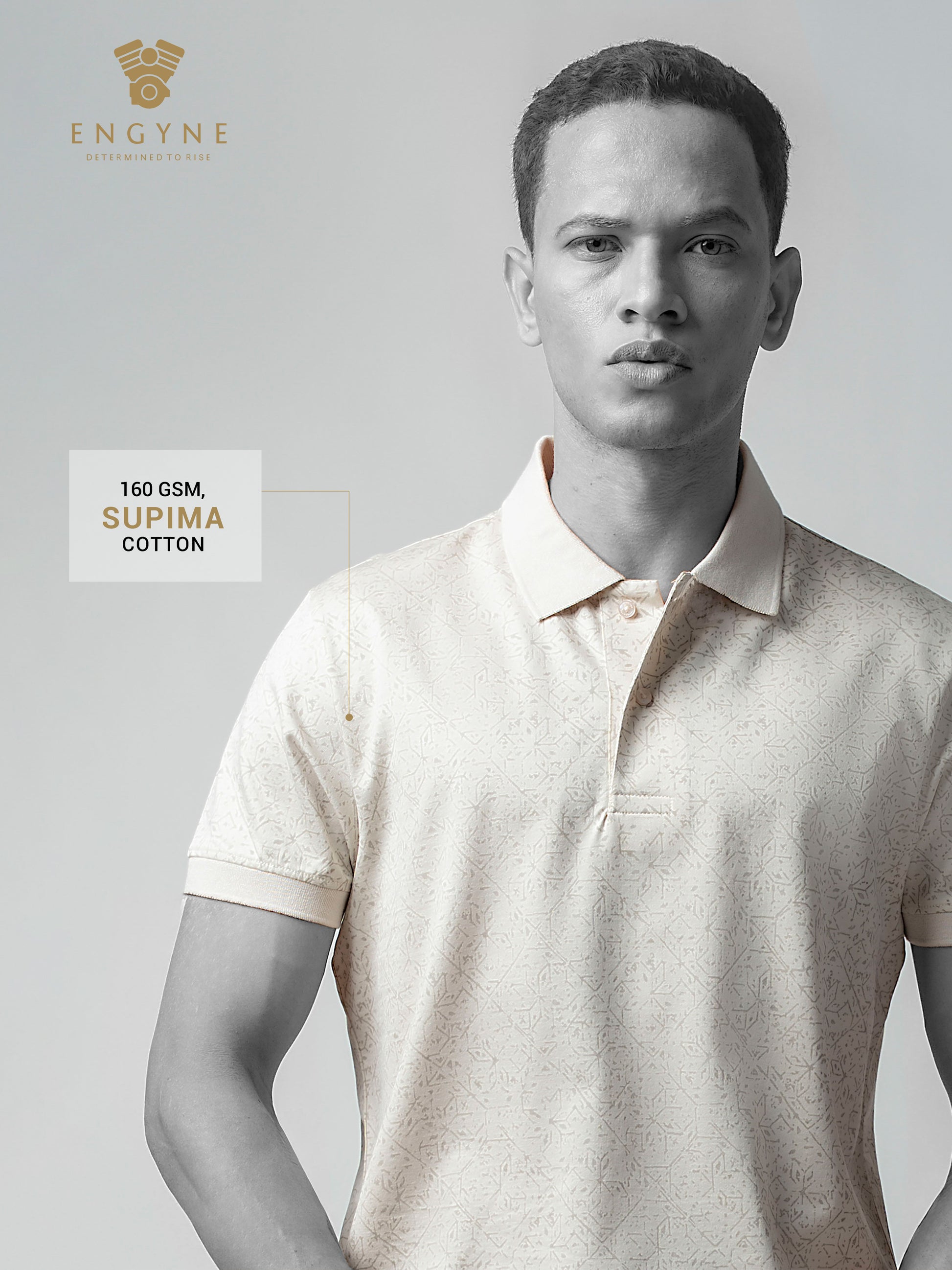 Supima Cotton Print and Slim DTM Collar Beige Polo for Men