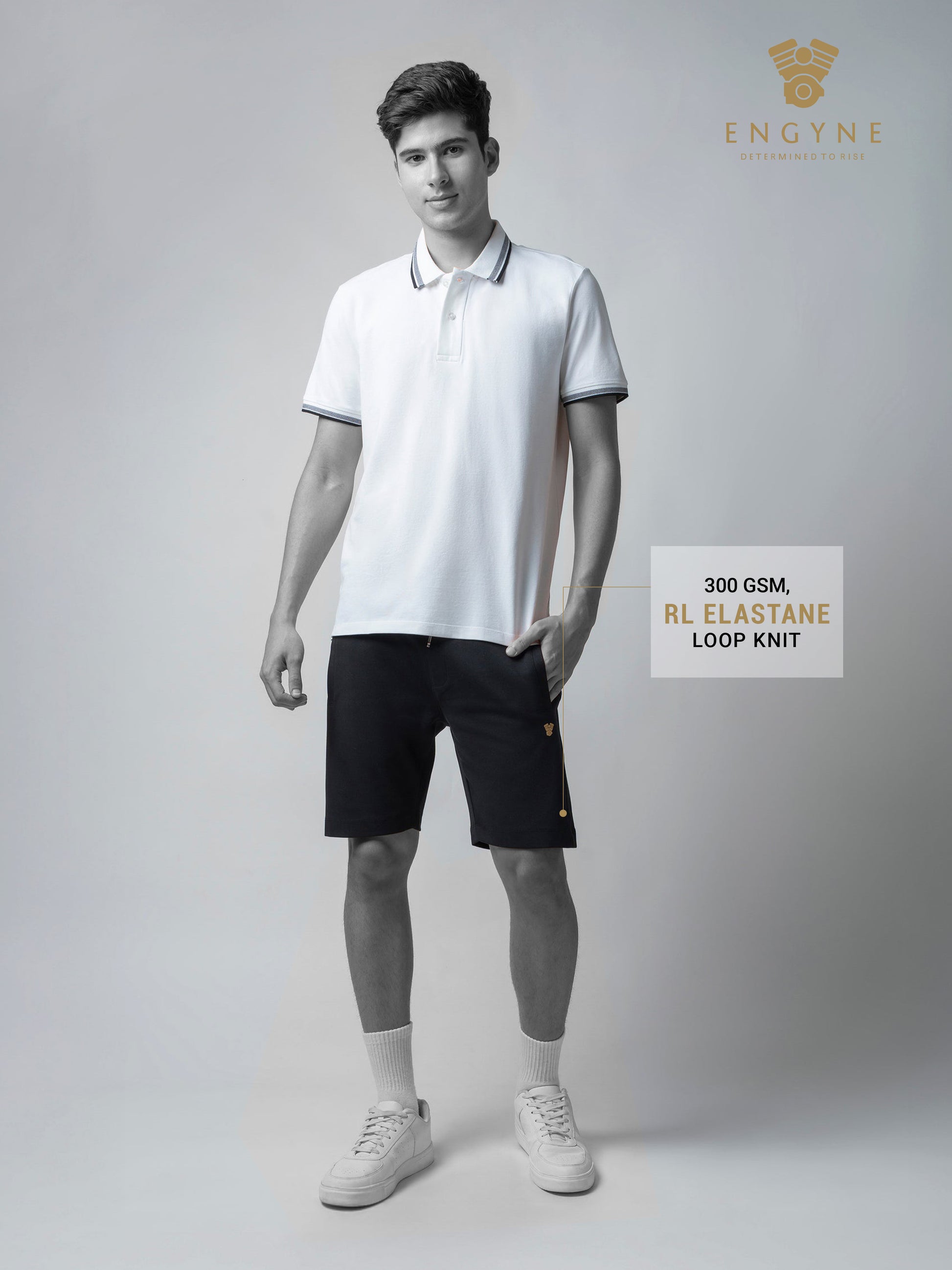 Engyne Black Short Men With Contrast Iconic Emblem Logo