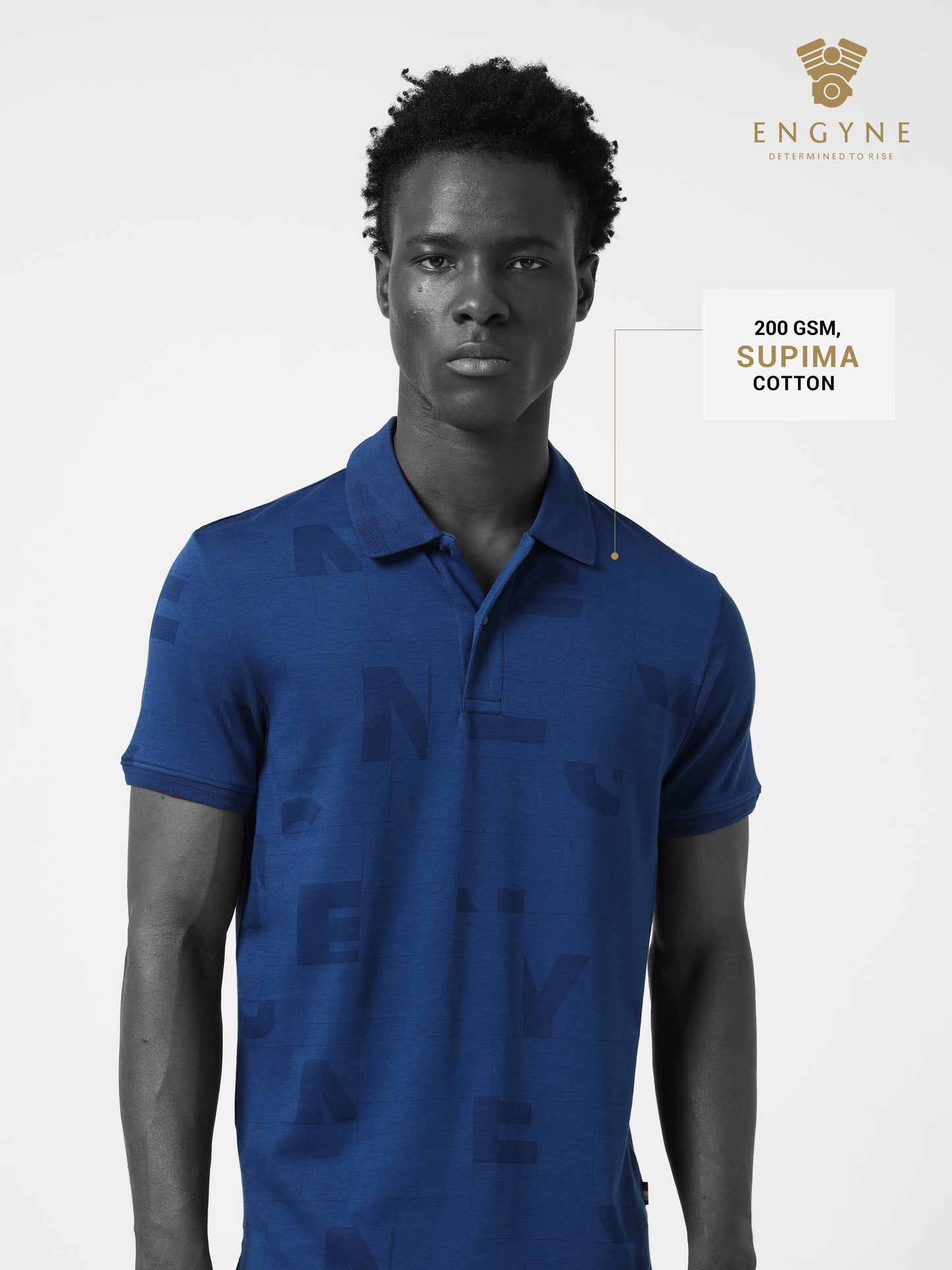 Supima Cotton Interlock with Special Engyne Rotary Print Tech and Honeycomb Textured Collar Dark Blue Polo