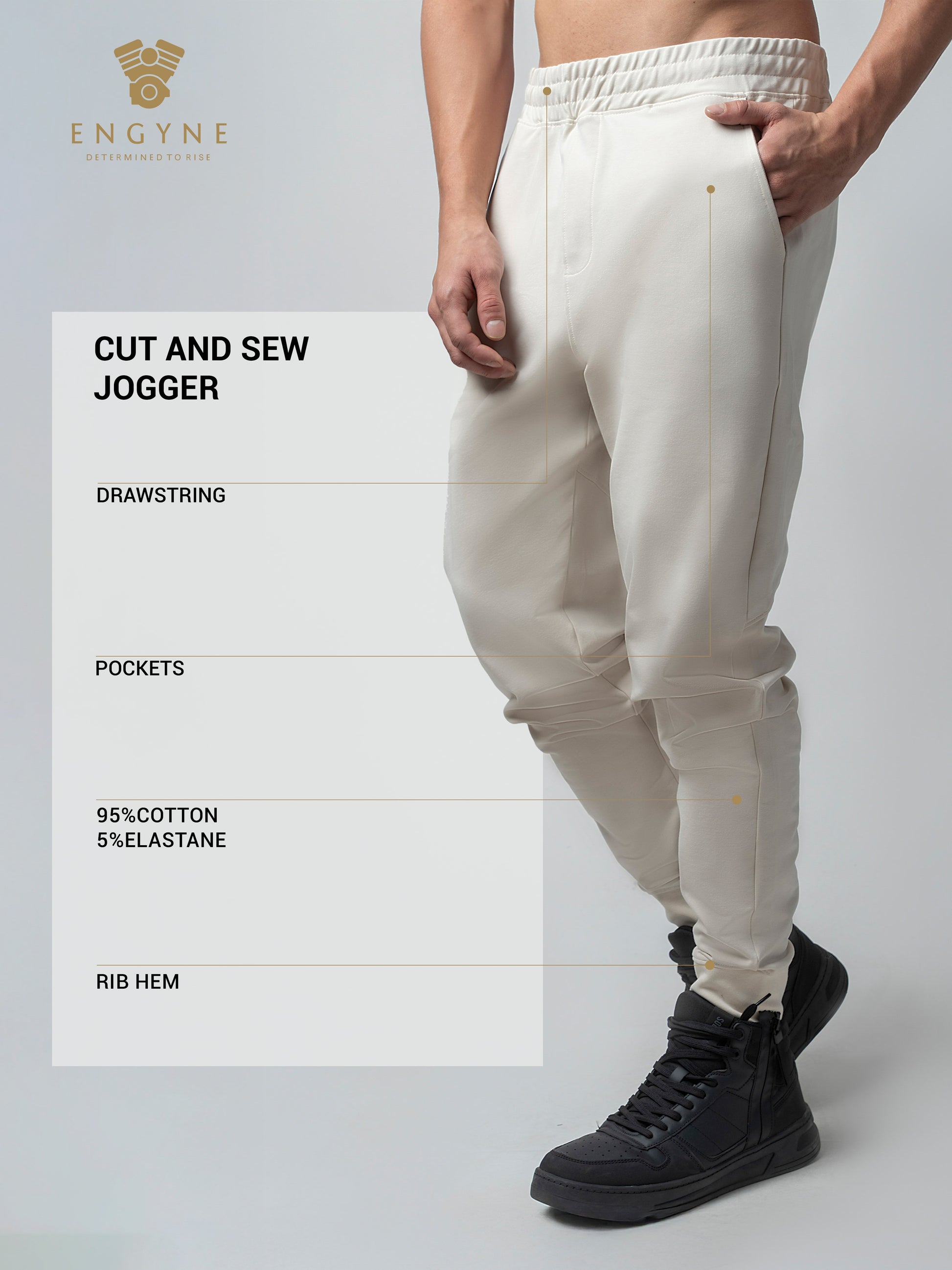 Loop Knit Back Cut-And-Sew Beige Joggers For Men