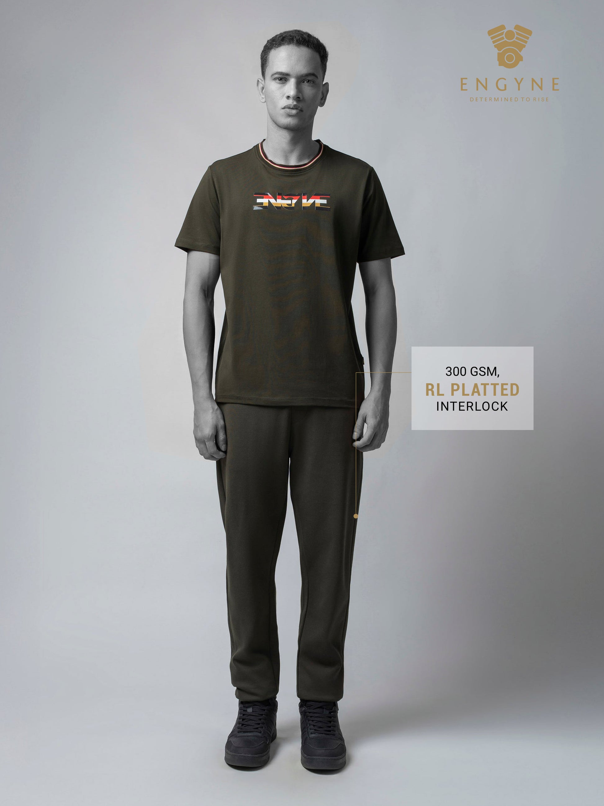 Olive Mens Track Pants With Contrast HD Print