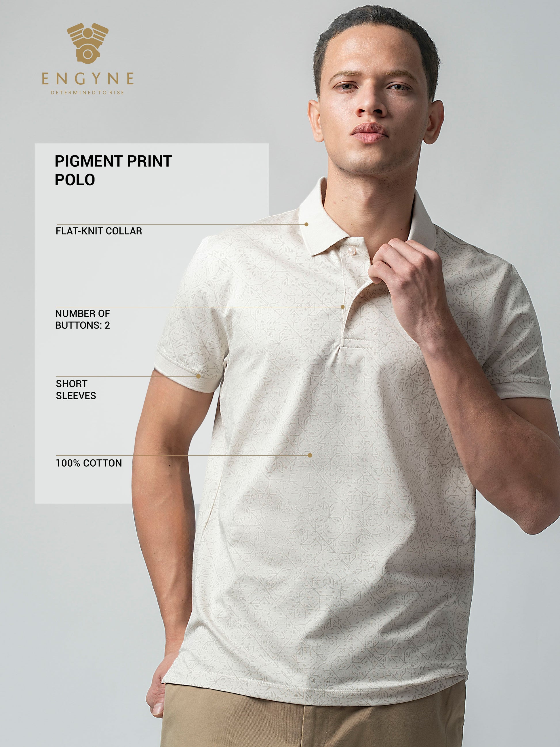 Supima Cotton Print and Slim DTM Collar Beige Polo for Men