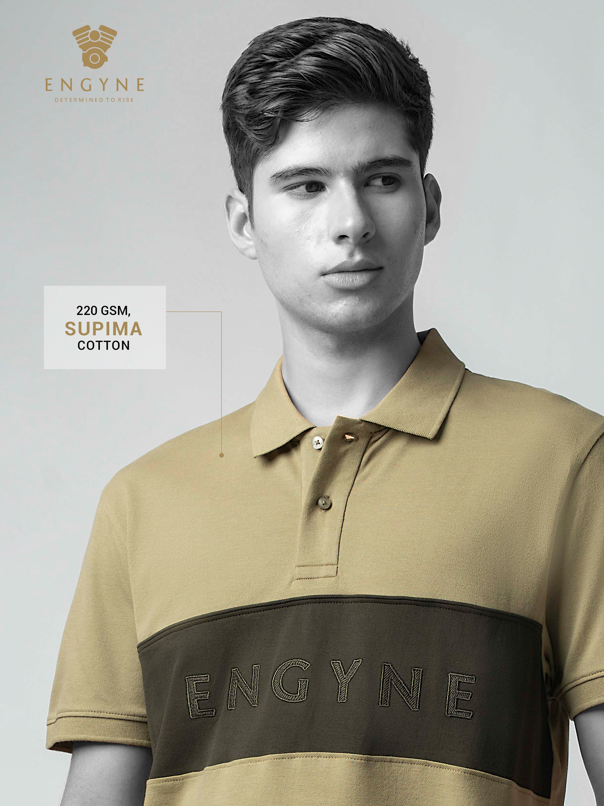 Supima Cotton Panels, Embroidery & Piping Light Olive Polo for Men