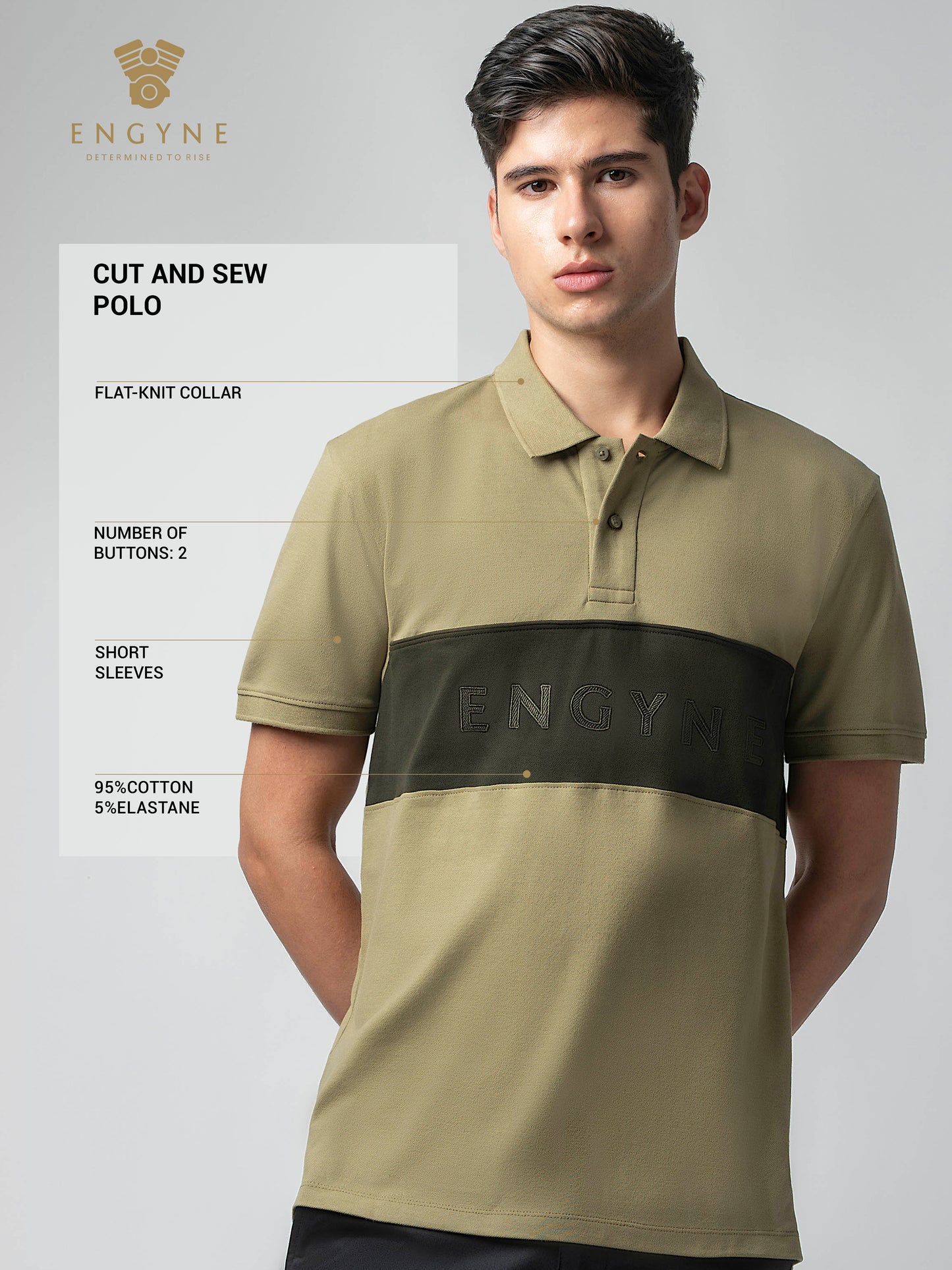 Supima Cotton Panels, Embroidery & Piping Light Olive Polo for Men