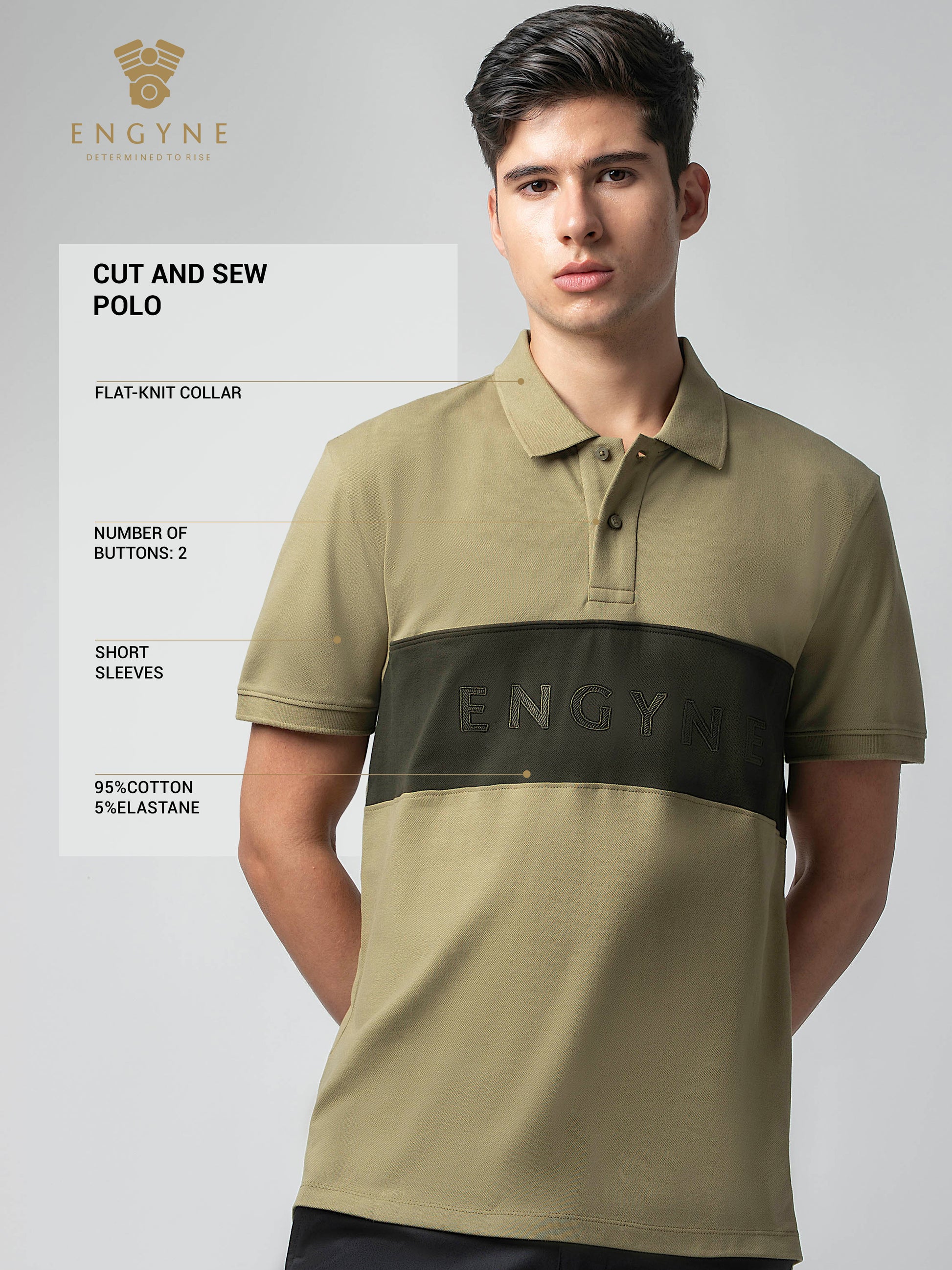 Supima Cotton Panels, Embroidery & Piping Light Olive Polo for Men