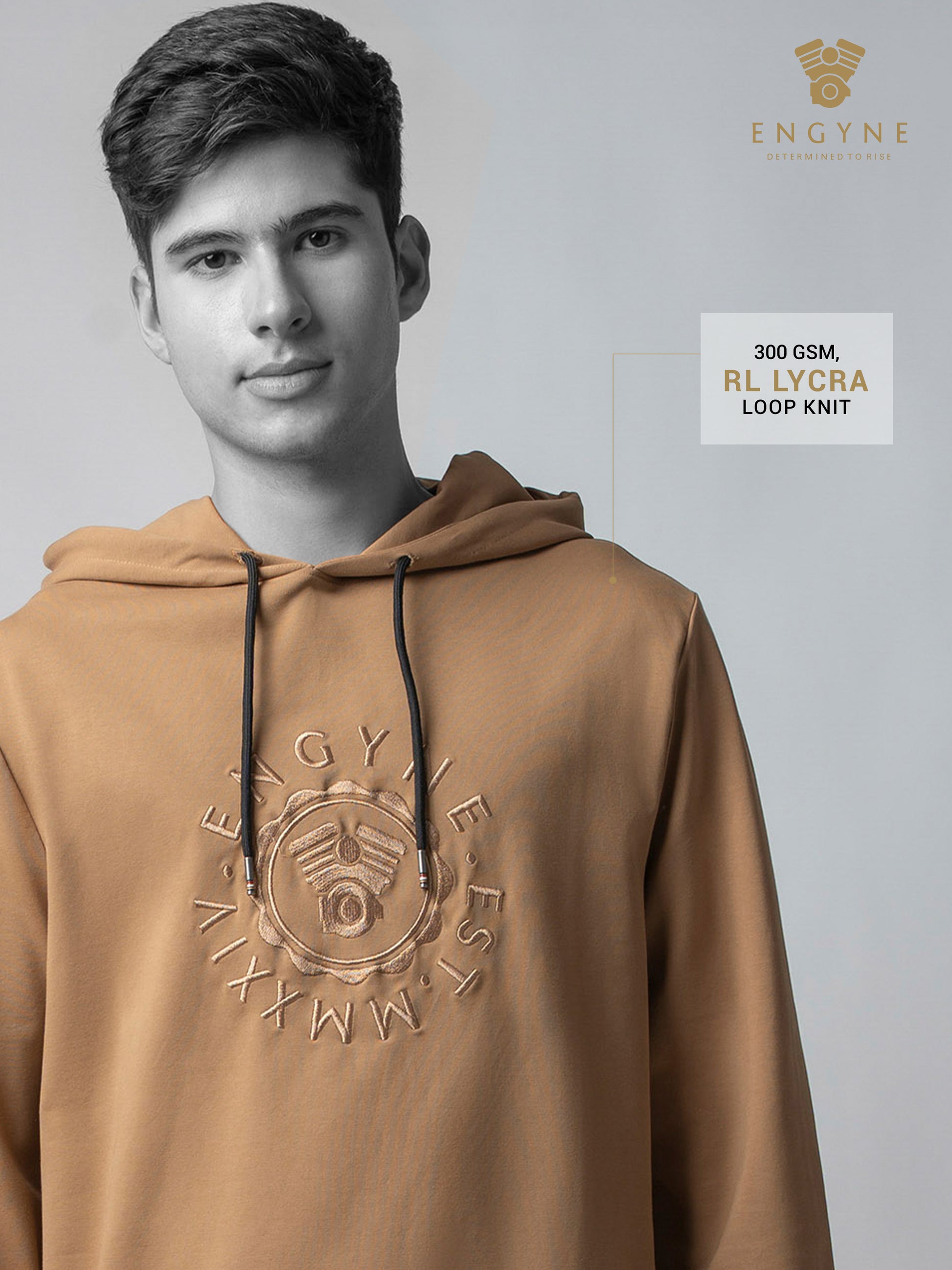 Cotton Khaki Hoodie Sweatshirt with DTM Chest Embroidery