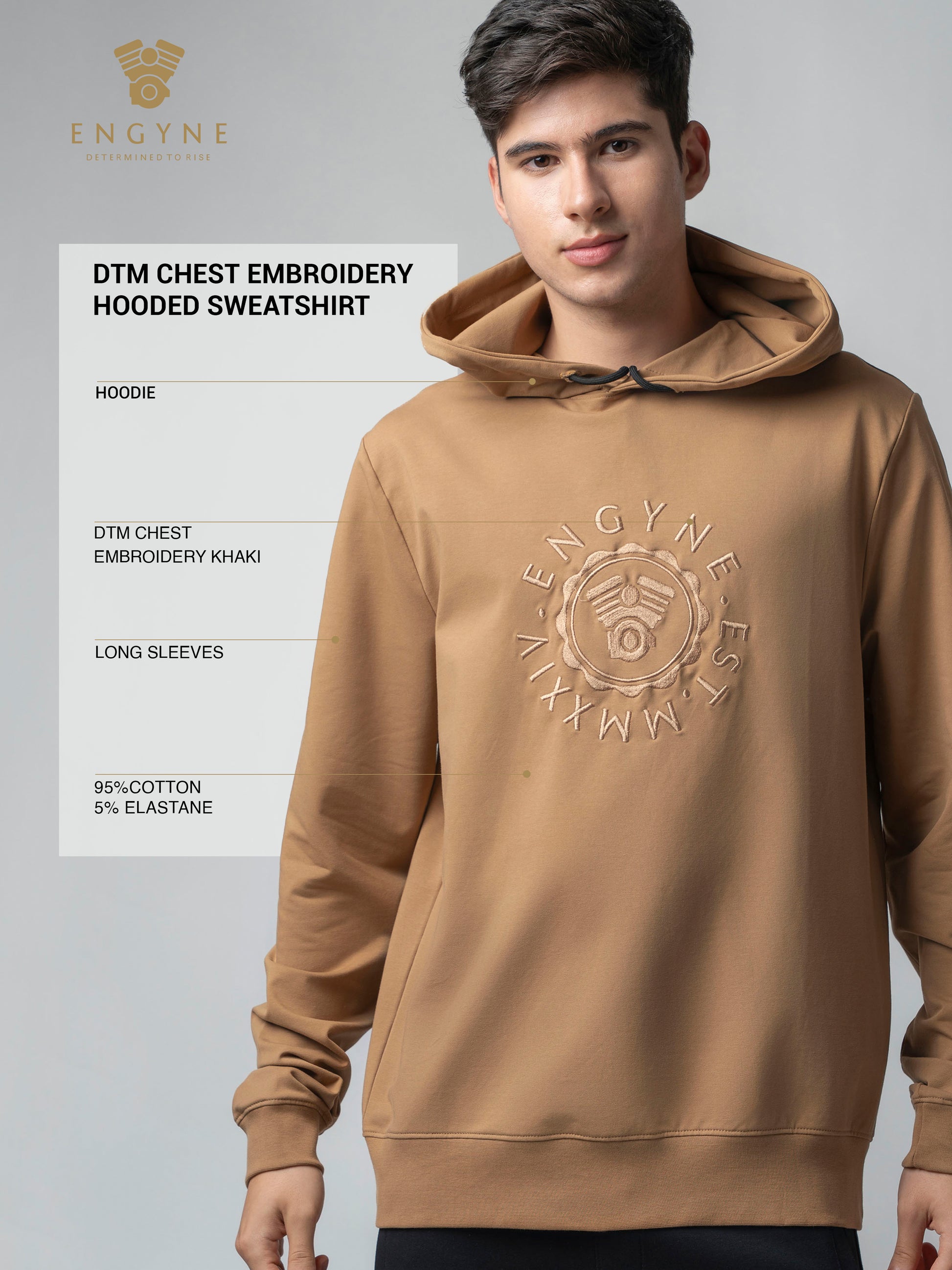 Cotton Khaki Hoodie Sweatshirt with DTM Chest Embroidery
