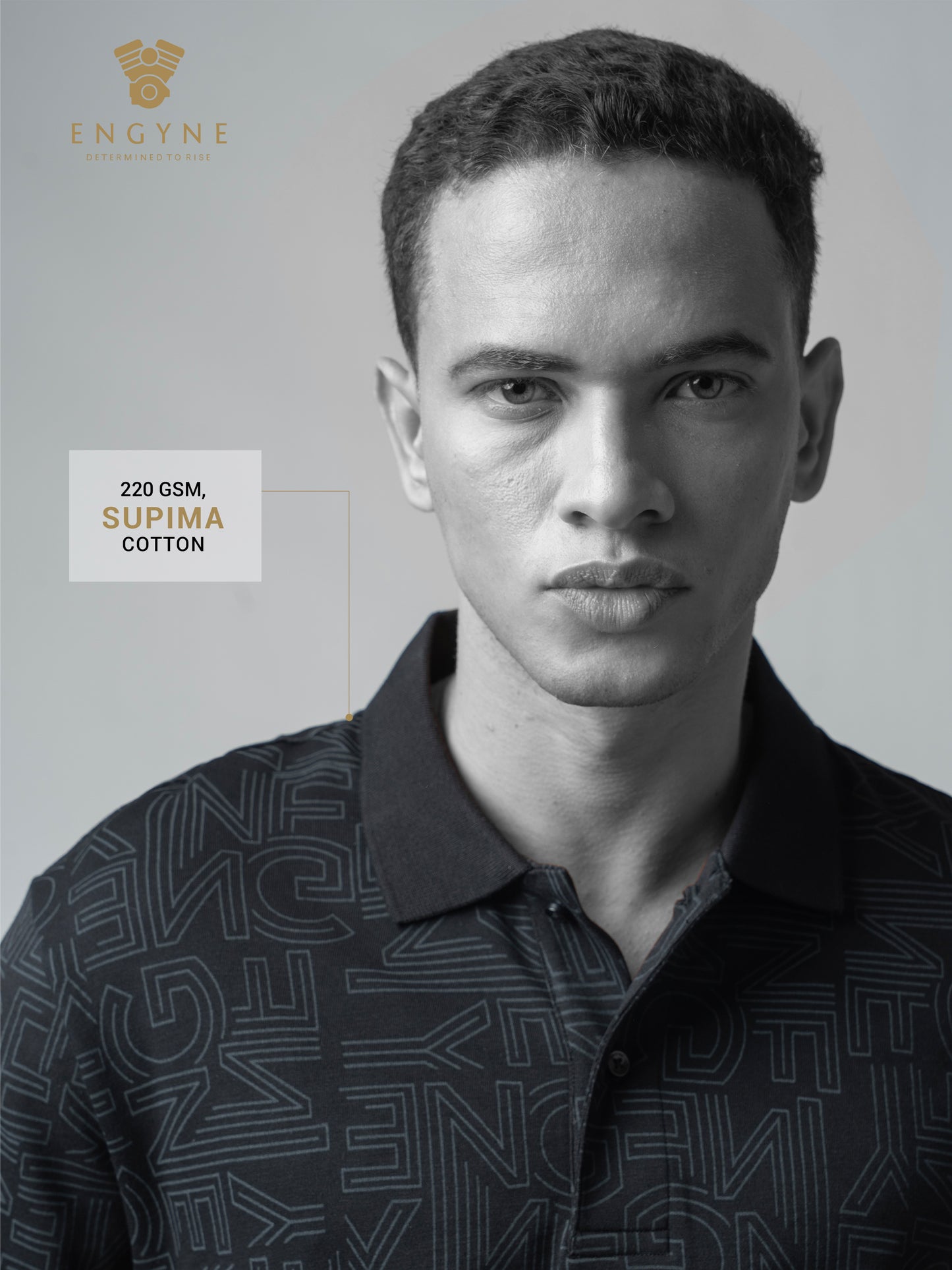 Supima Cotton All-Over Print and DTM Collar Black Polo for Men
