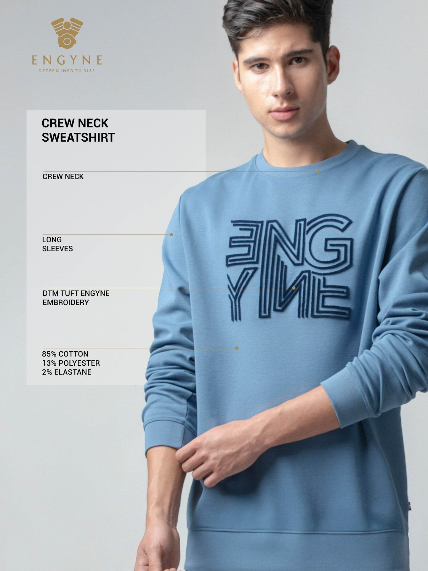 Long Sleeve Sweatshirt with 'Engyne' Embroidery Gasoline