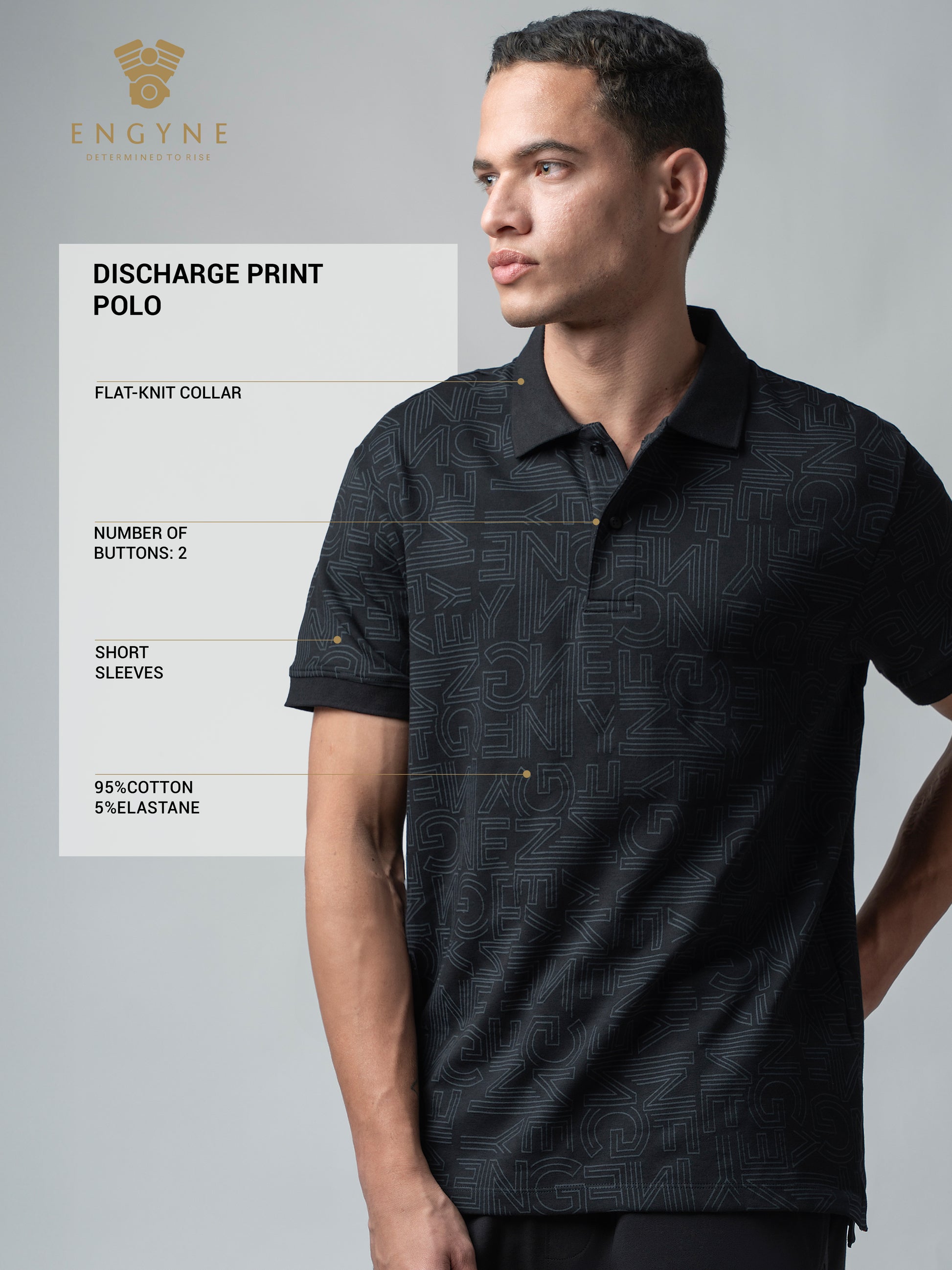 Supima Cotton All-Over Print and DTM Collar Black Polo for Men