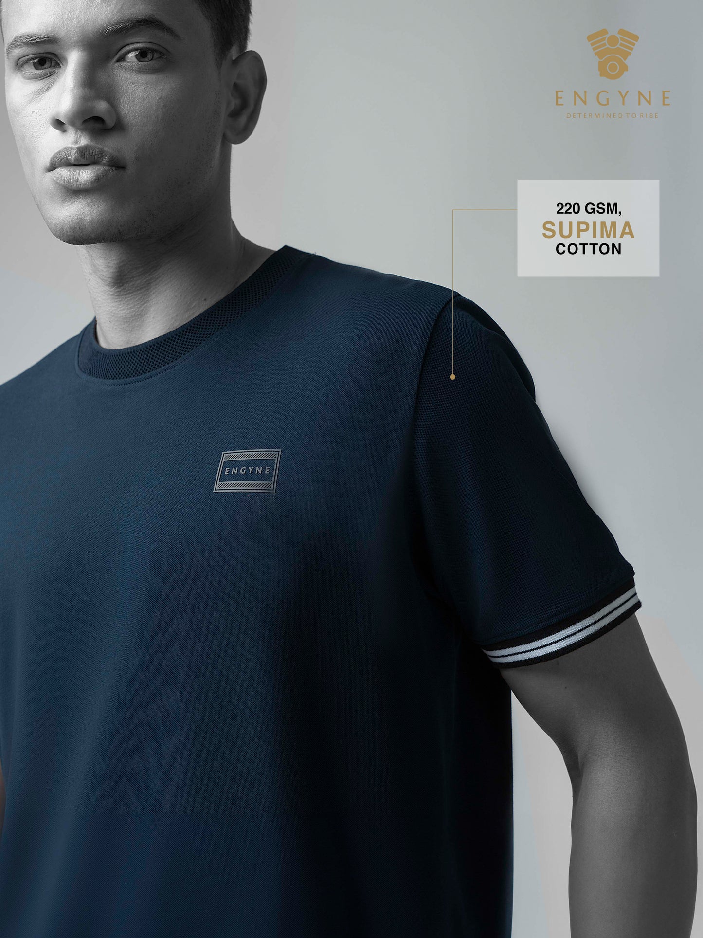 Supima Cotton Lycra Navy Blue Round Neck t Shirt for Men