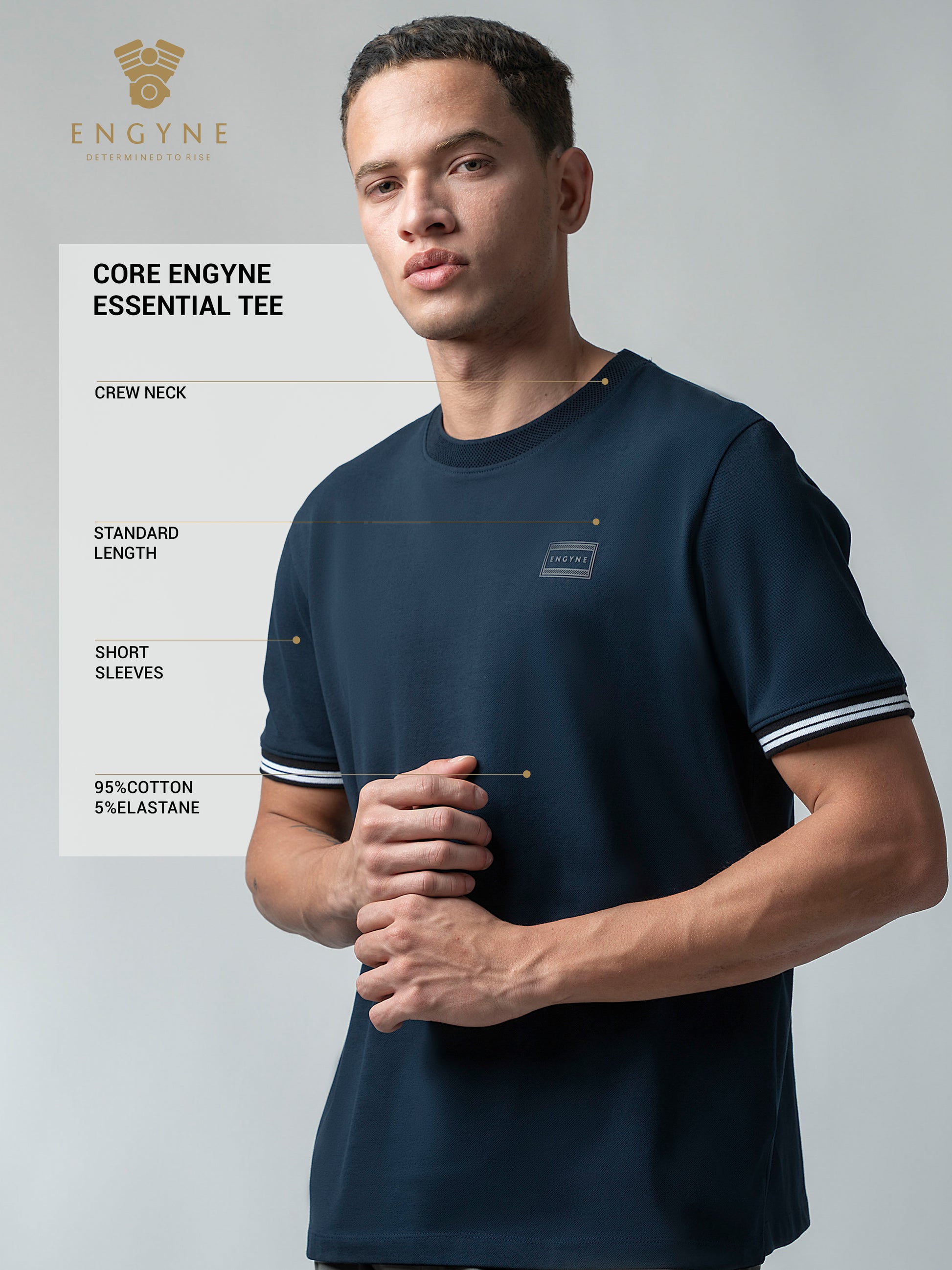 Supima Cotton Lycra Navy Blue Round Neck t Shirt for Men